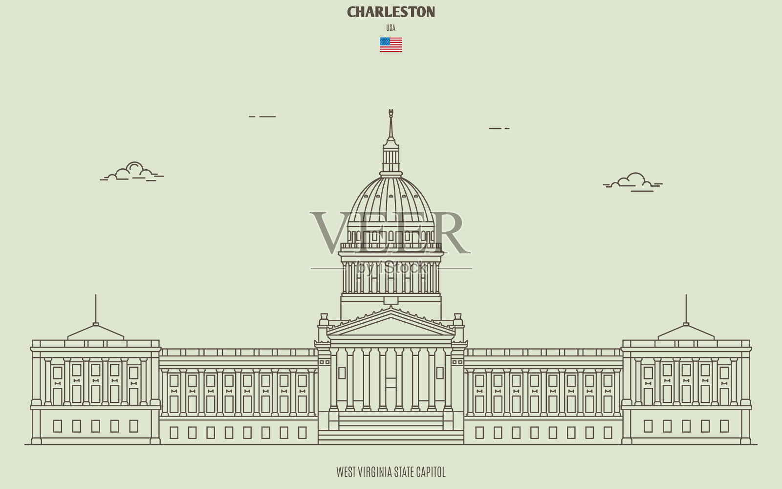 美国查尔斯顿的西弗吉尼亚州国会大厦插画图片素材