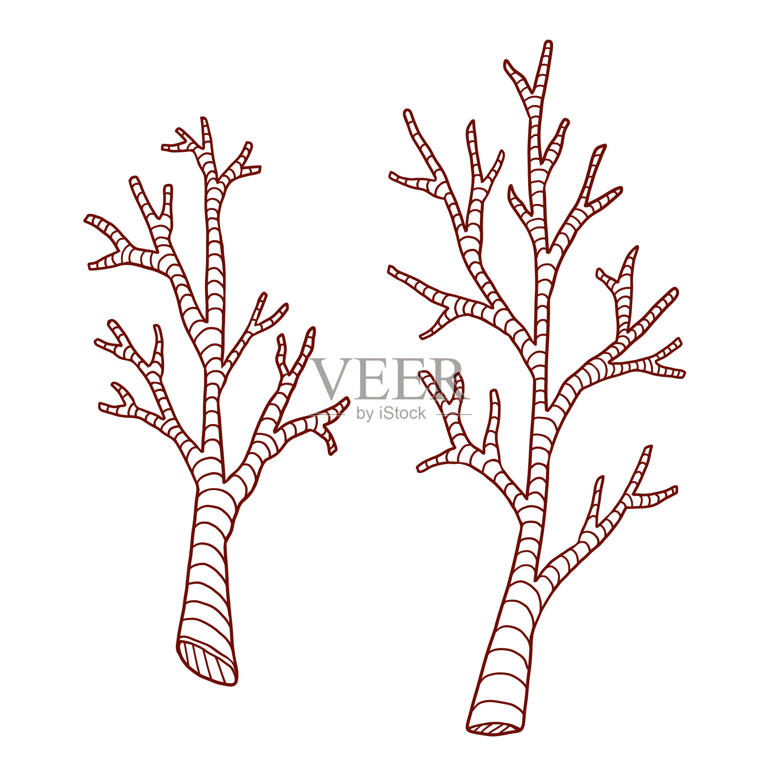 树枝线条艺术。手绘打印。贴纸的设计。彩色书页面设计元素图片