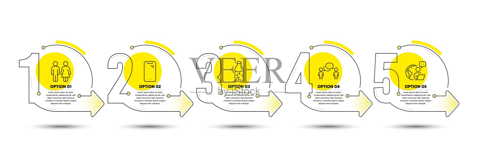 咨询业务，洗手间和智能手机图标集。水瓶的迹象。团队会议，厕所，电话。向量插画图片素材