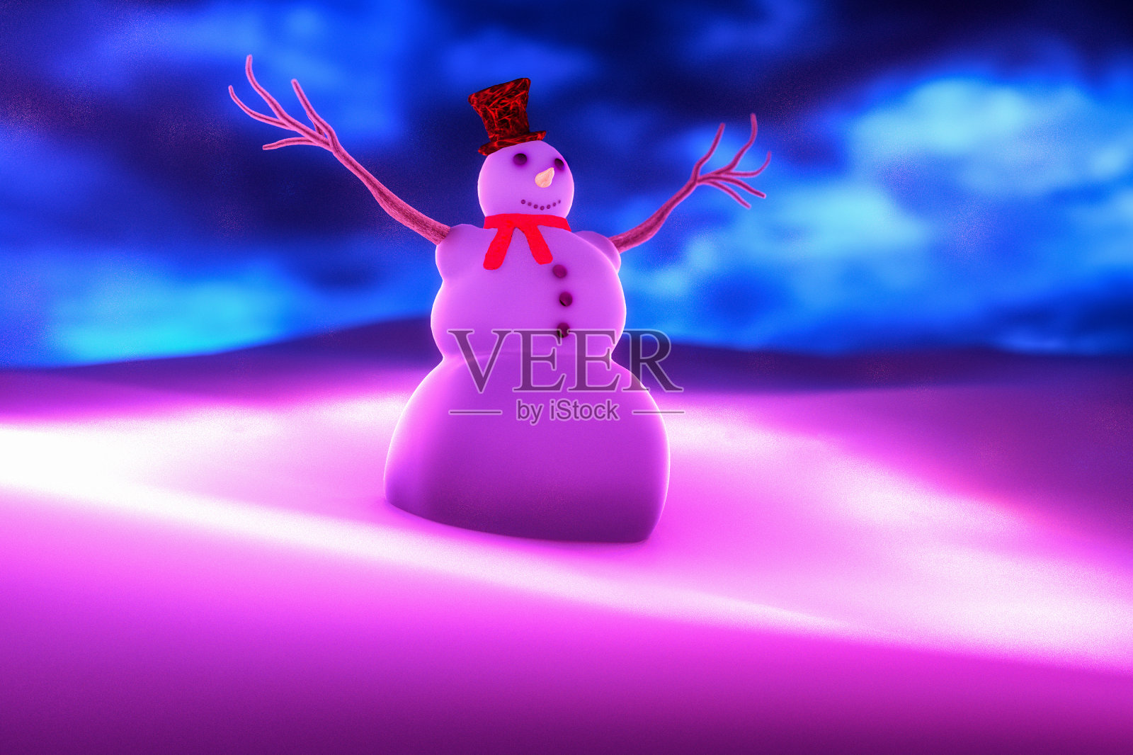 冬季景观中的雪人(3d渲染)照片摄影图片