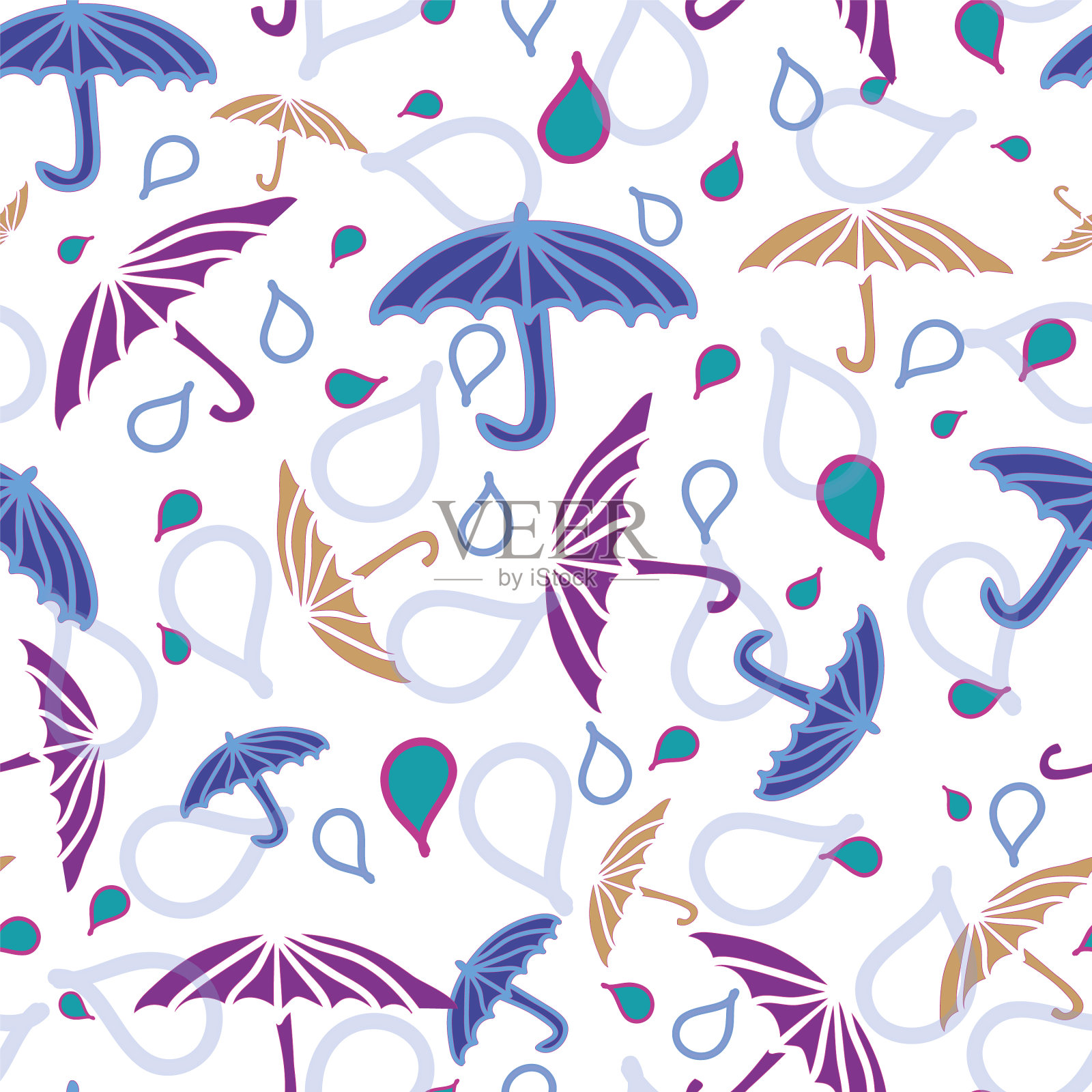 无缝图案与伞和雨插画图片素材
