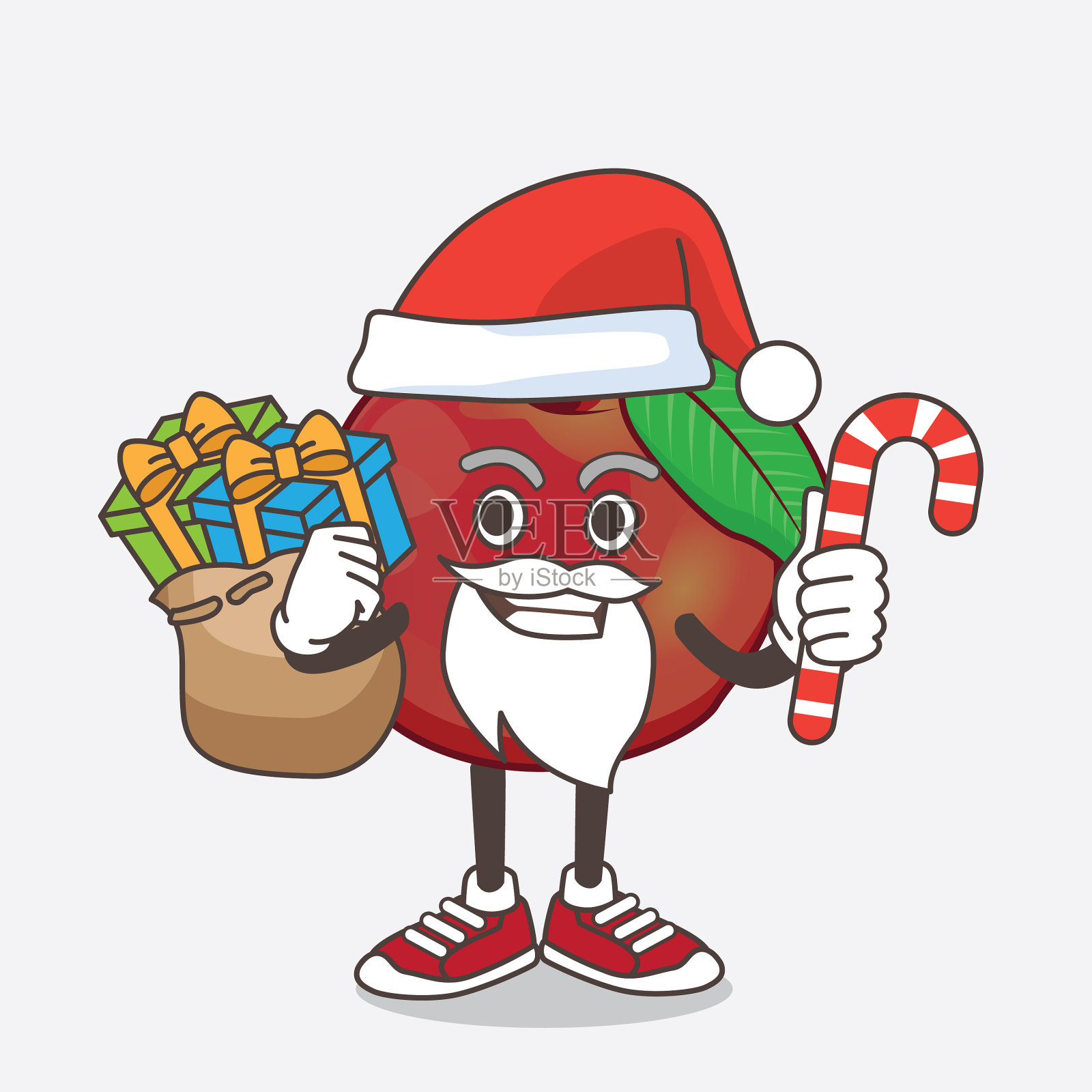 油桃水果卡通吉祥物人物在圣诞老人插画图片素材
