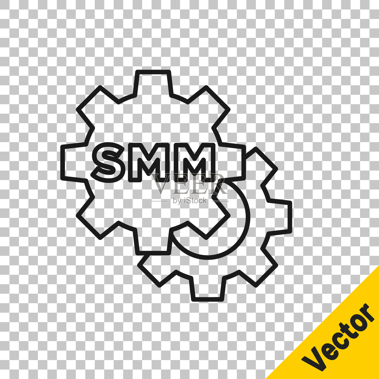 黑线SMM图标隔离在透明背景上。社交媒体营销，分析，广告策略制定。向量插画图片素材