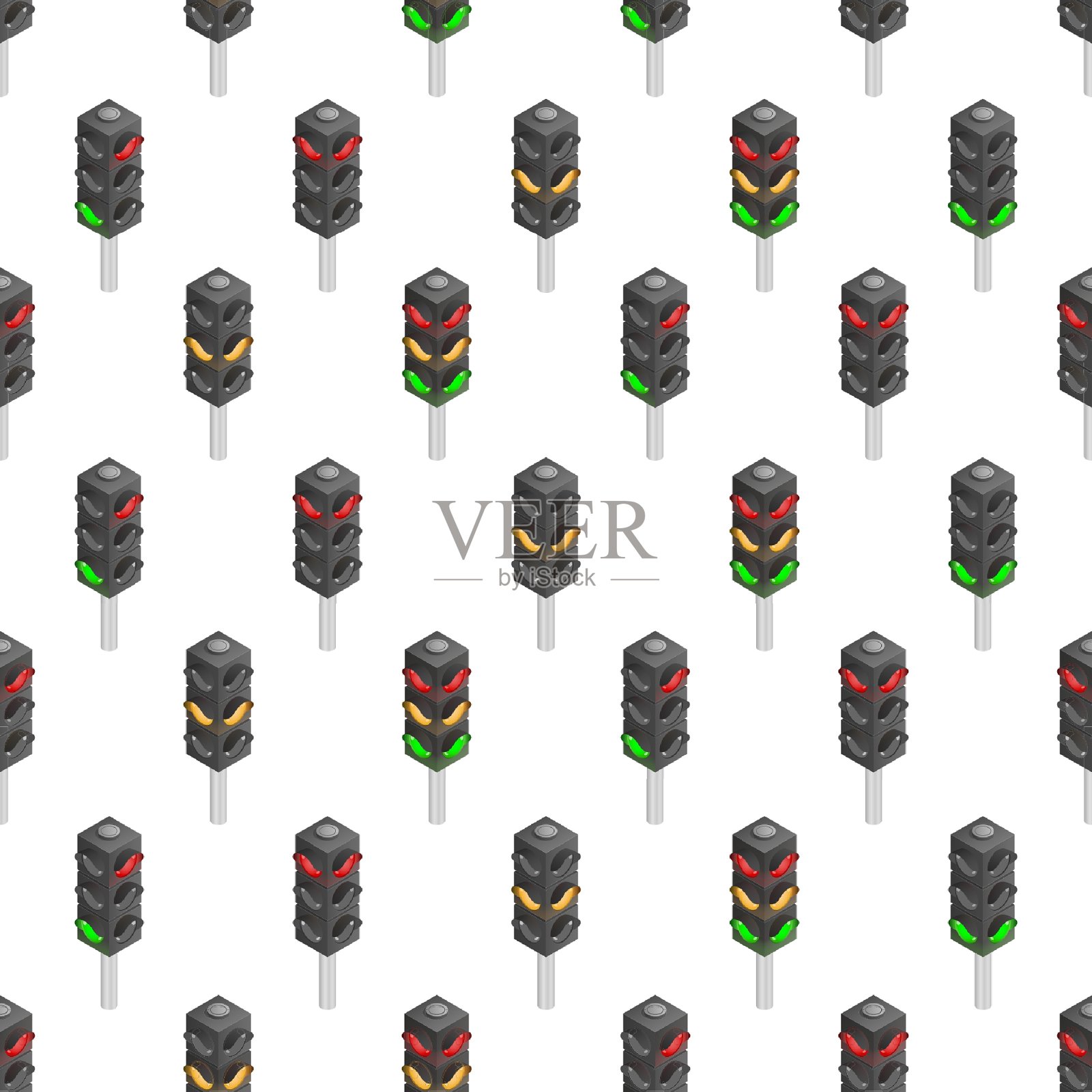交通灯等距模式。一种用于调节道路上车辆运动的装置，增加了运动的安全性。插画图片素材