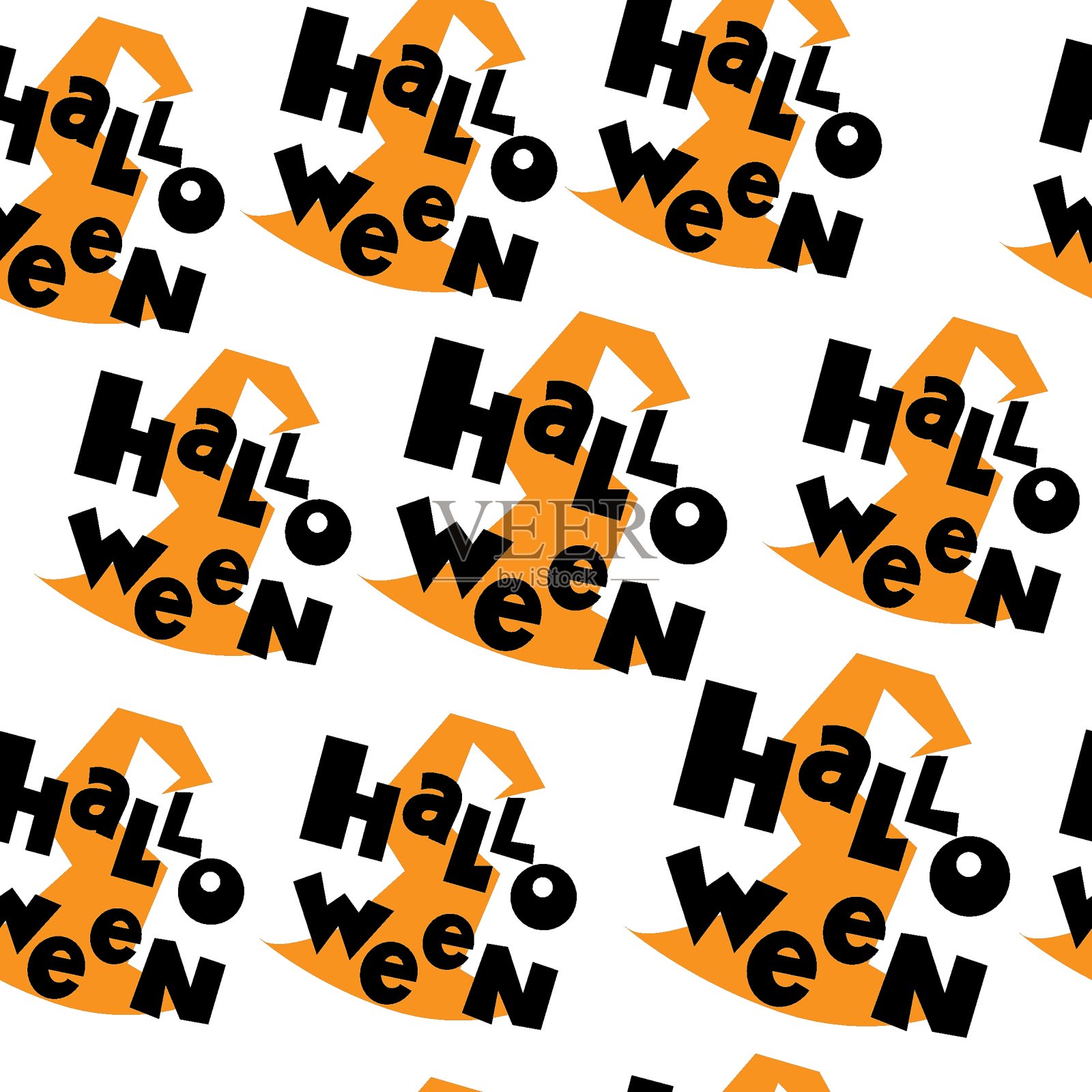 书法字母万圣节和女巫帽矢量插图上的白色背景无缝模式插画图片素材