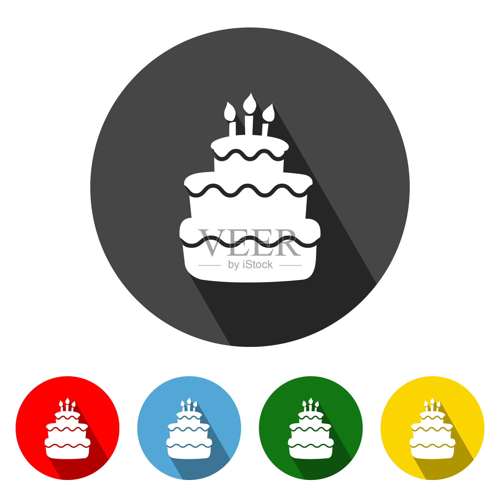 生日蛋糕平图标长影子插画图片素材