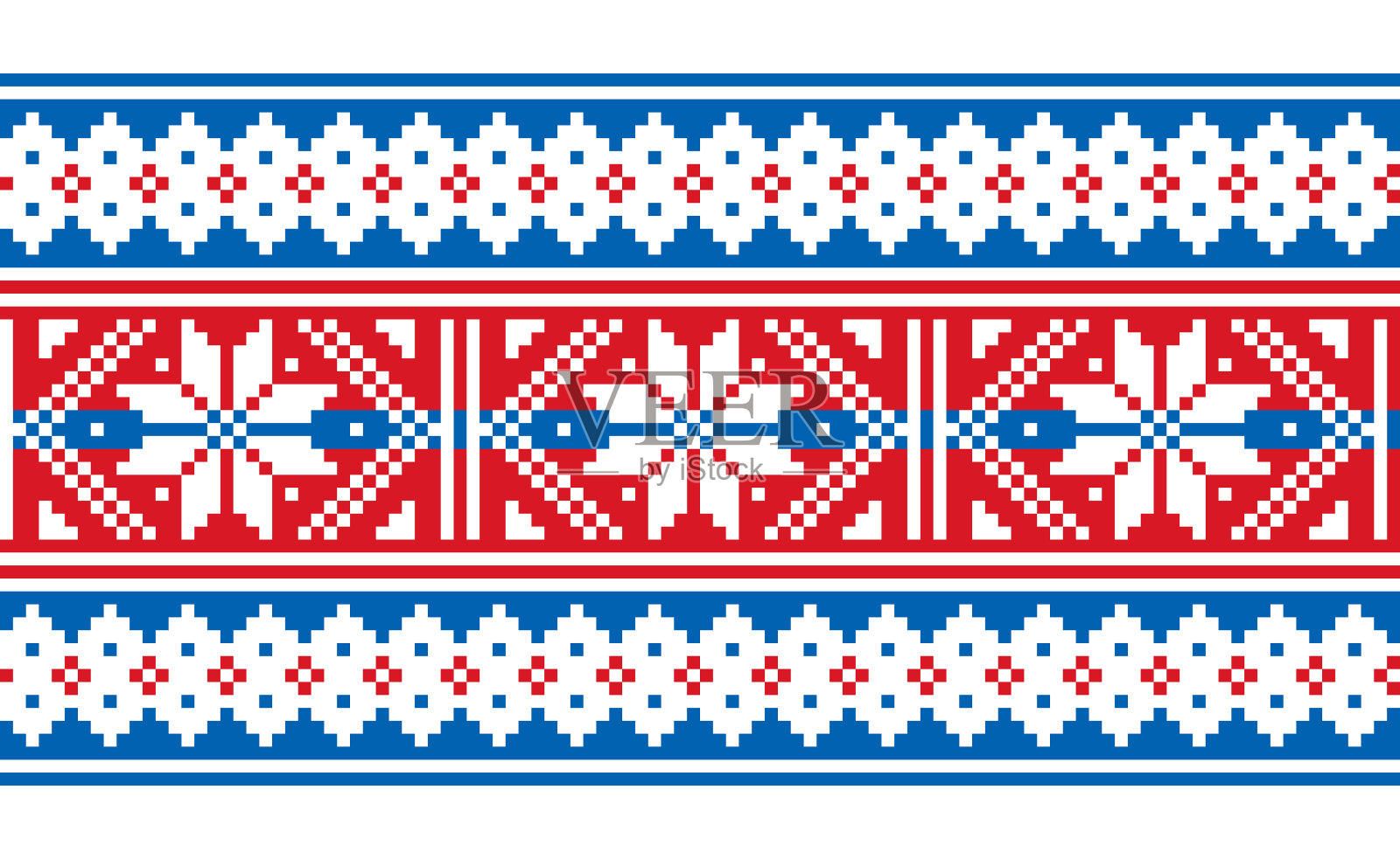 苏格兰费尔岛风格传统针织衫矢量无缝图案，复古长水平设计与雪花插画图片素材