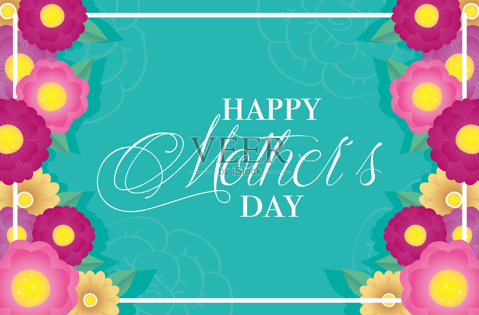 快乐母亲节贺卡与鲜花方框设计模板素材