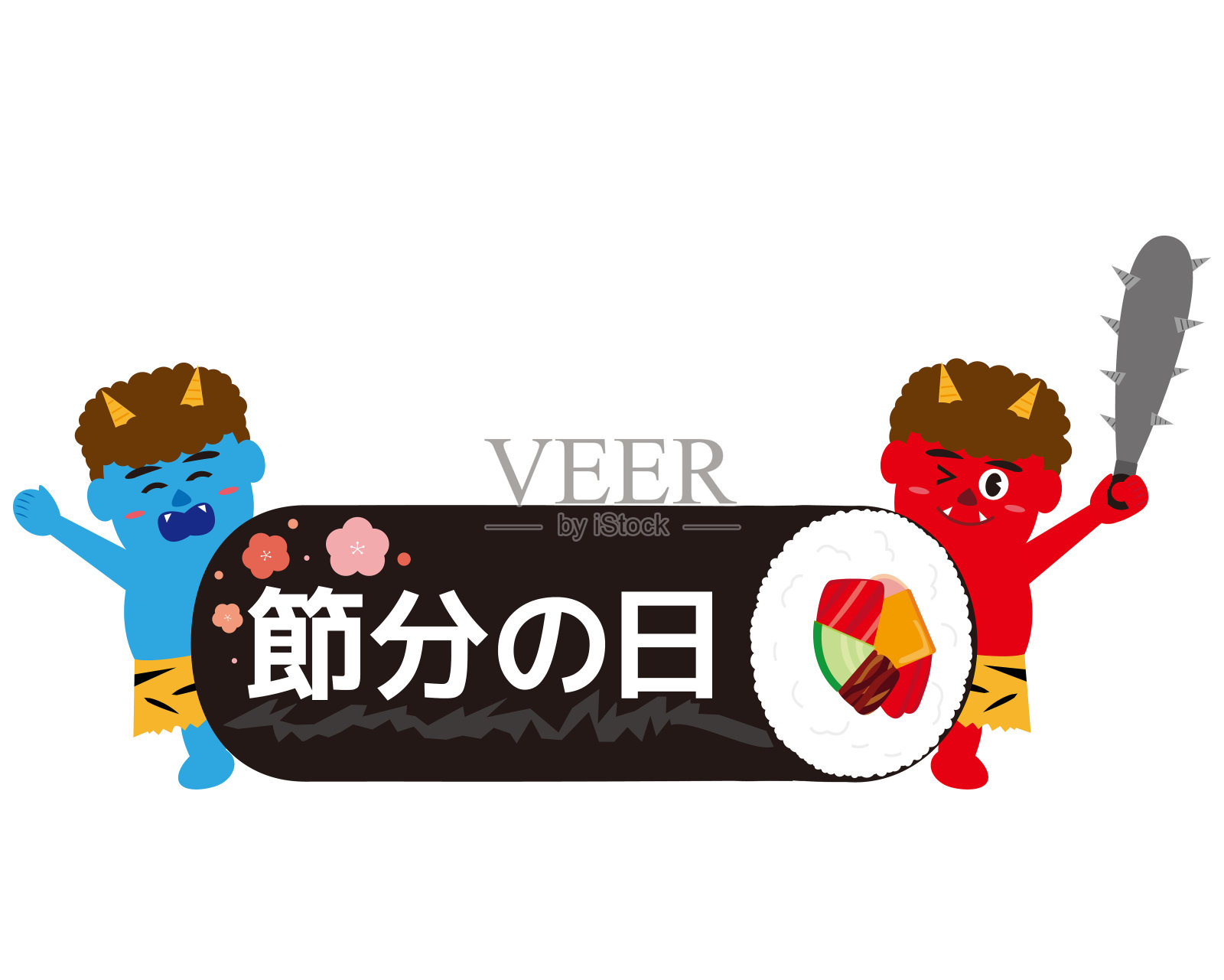 矢量插图的海藻卷和恶魔。日本妖称为“鬼”，可以用于setsubun。节务节是日本的传统节日，是日本冬天结束的节日。插画图片素材