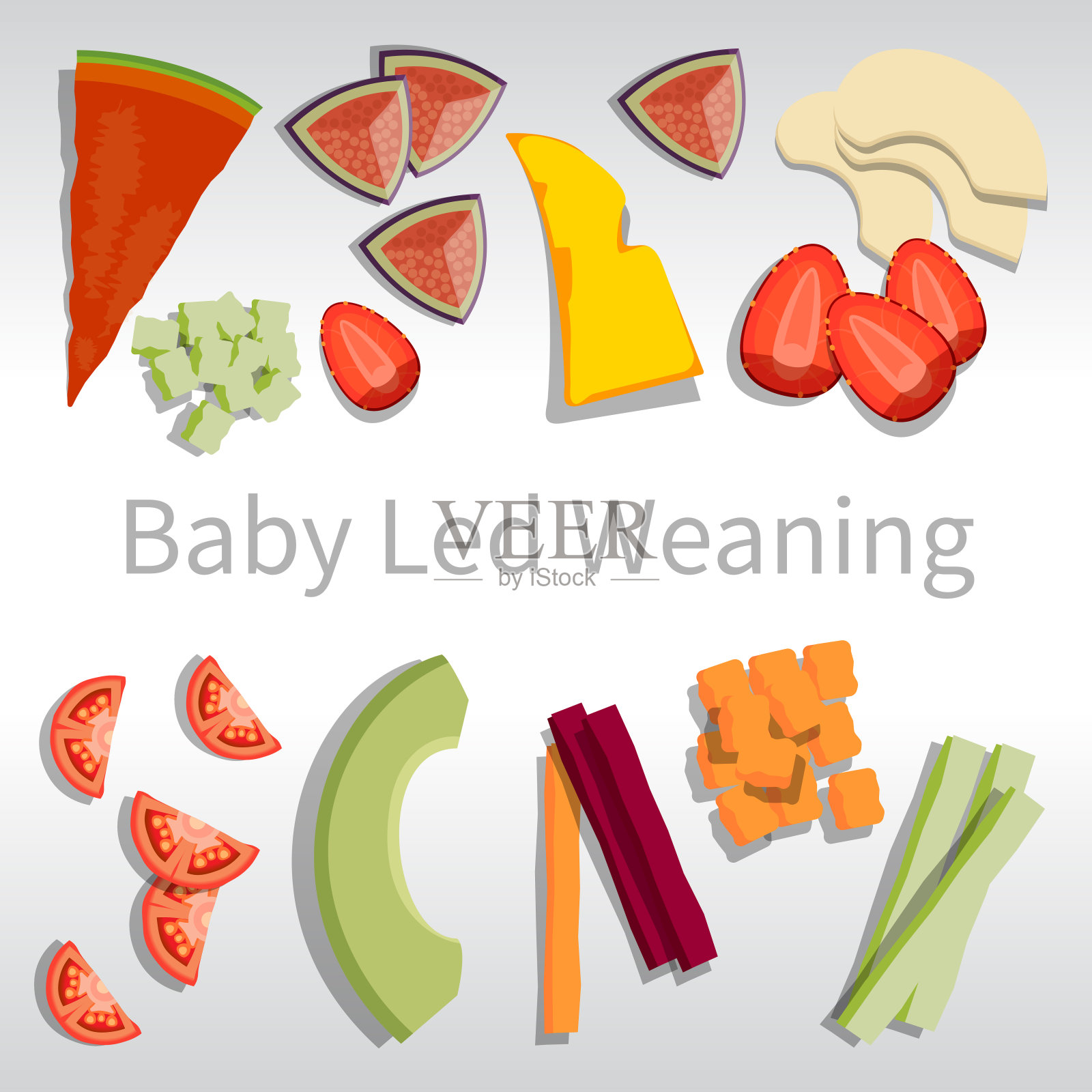 吹婴儿在白色的广场上领着断奶固体食物插画图片素材