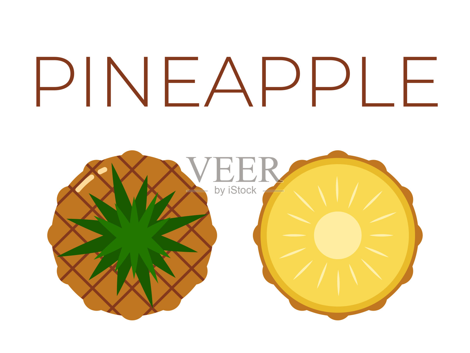 载体菠萝，菠萝和切成一半的菠萝，菠萝在白色的背景插画图片素材