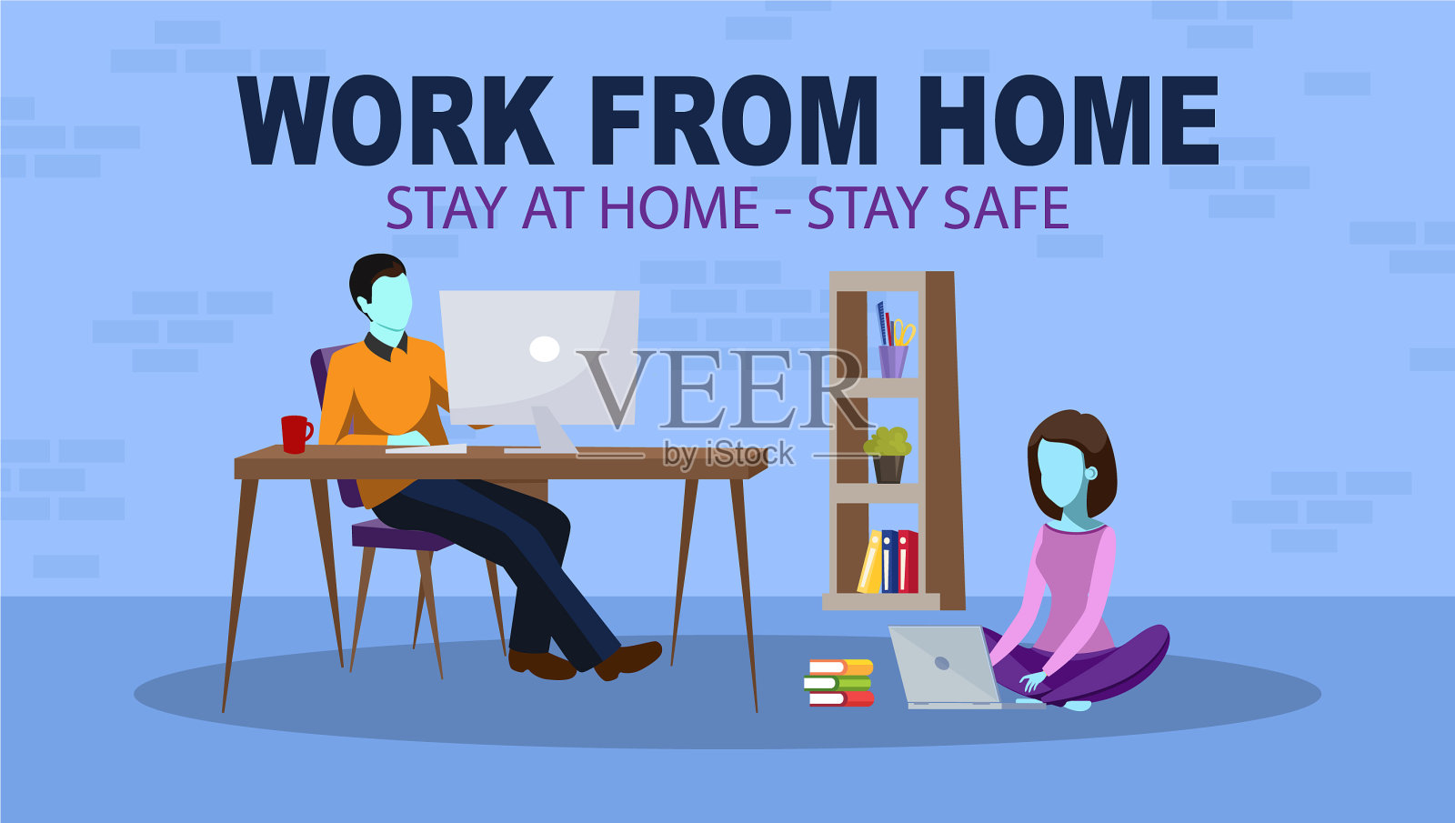 在家工作-保证安全插画图片素材