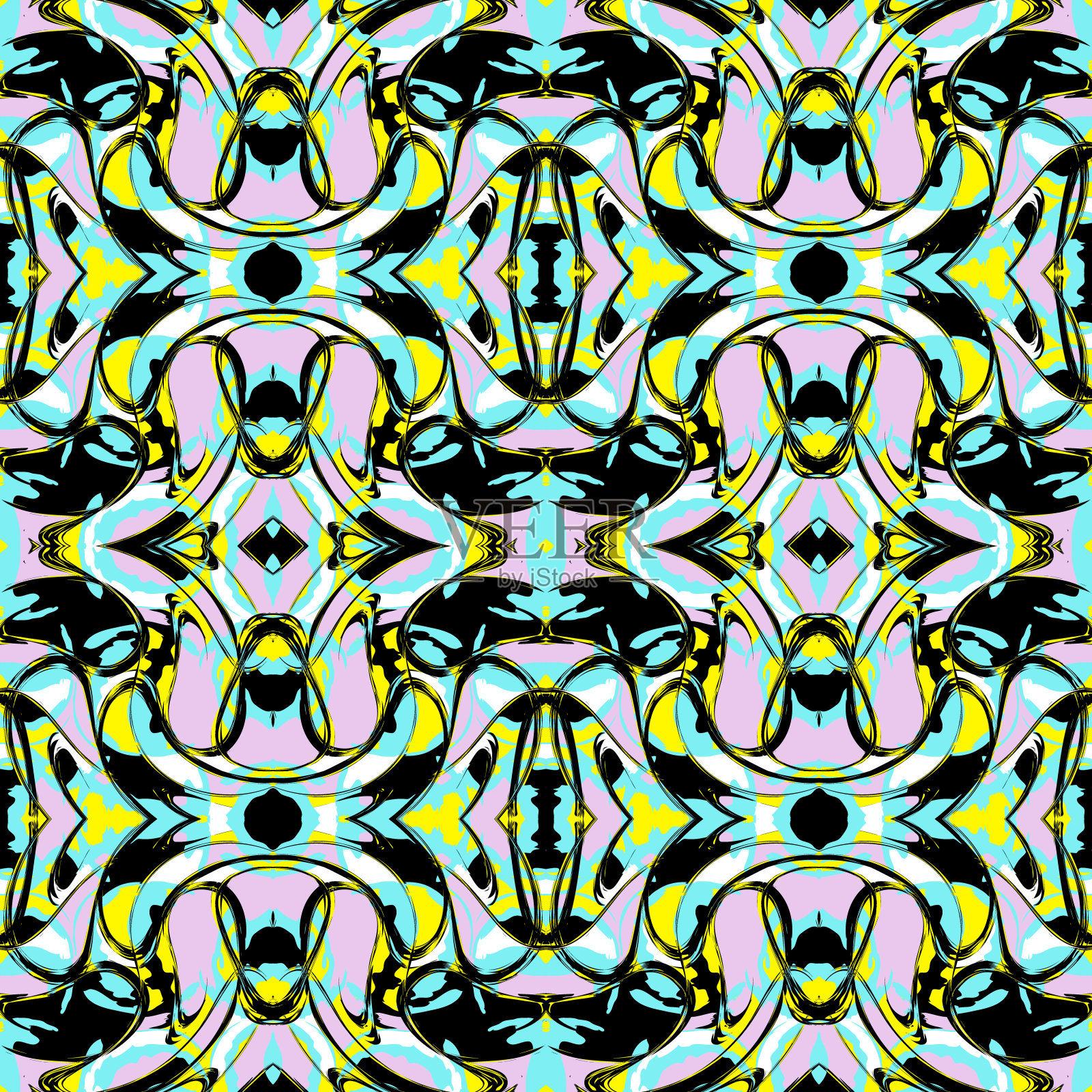 色彩抽象民族无缝图案涂鸦风格与城市现代风格元素鲜明品质插画为您的设计插画图片素材