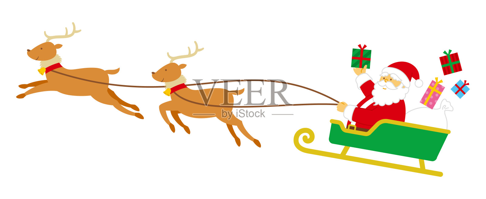 圣诞老人雪橇矢量插图插画图片素材