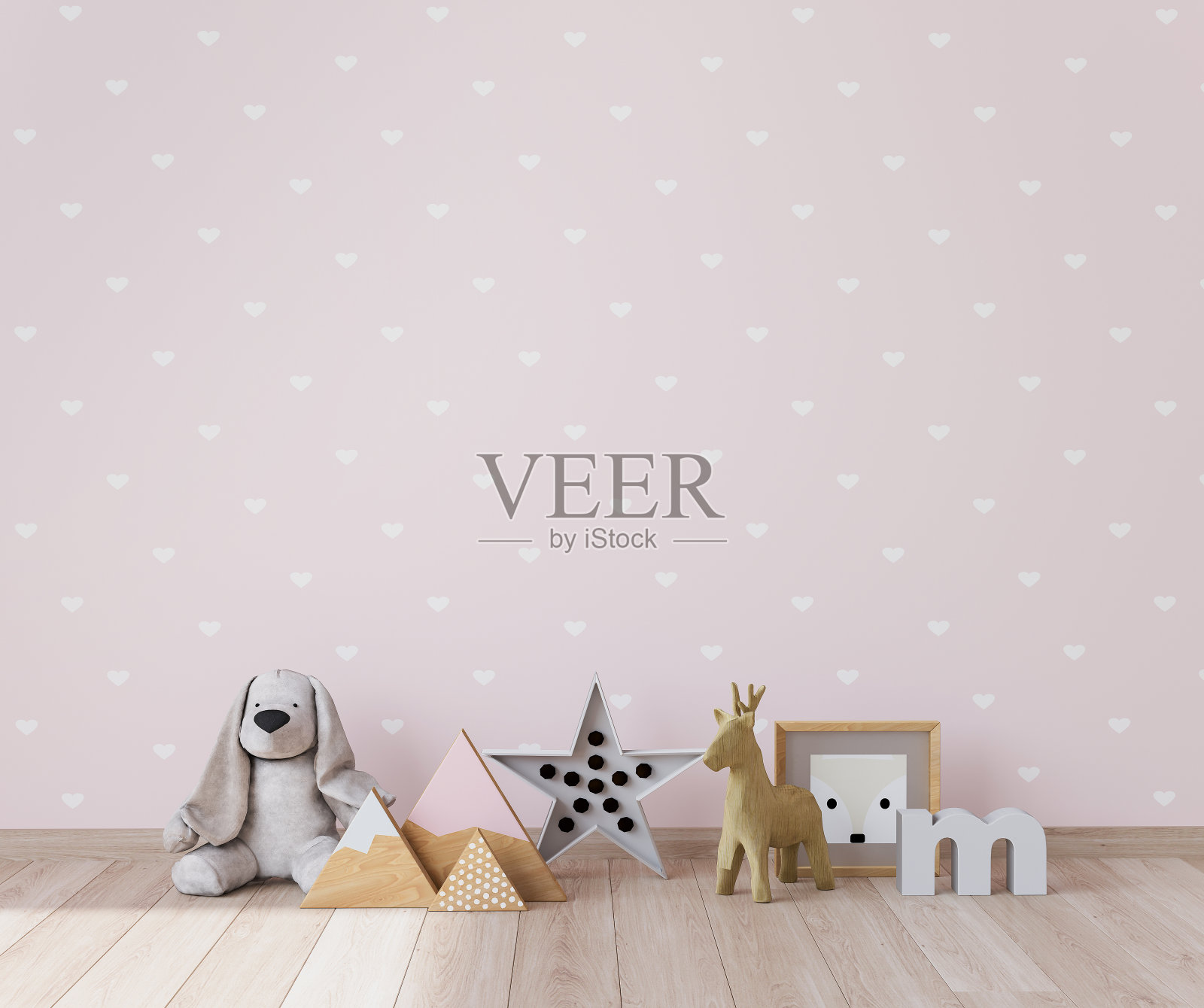 农舍室内背景中的墙壁样机，婴儿房样机。库存照片照片摄影图片