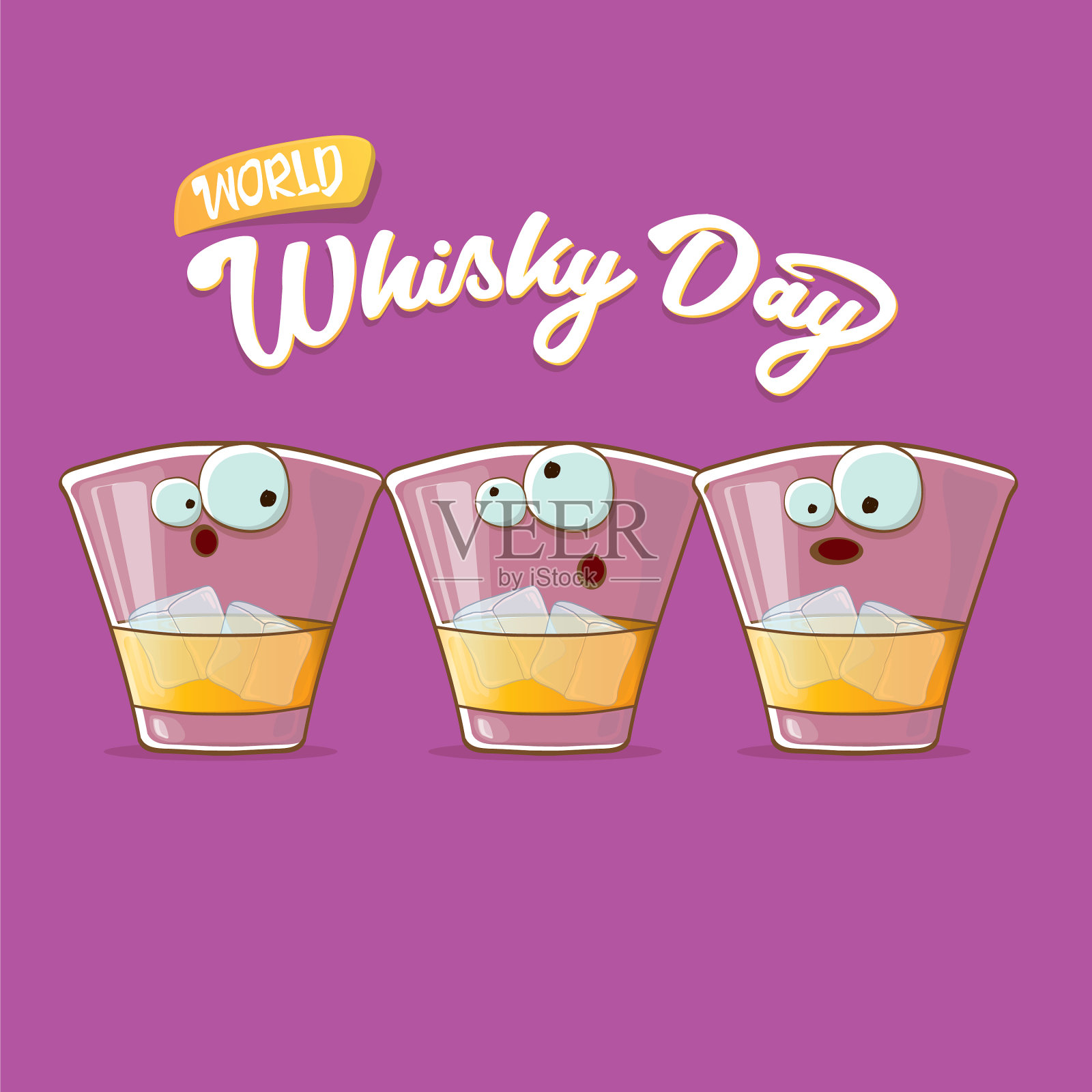 世界威士忌日横幅与有趣的卡通插画图片素材