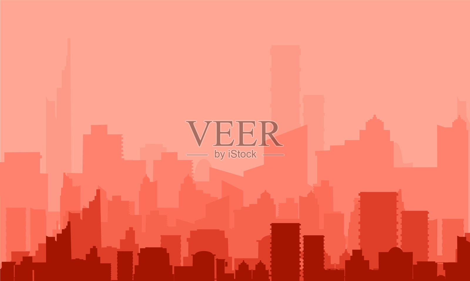 现代城市剪影背景亮橙色插画图片素材