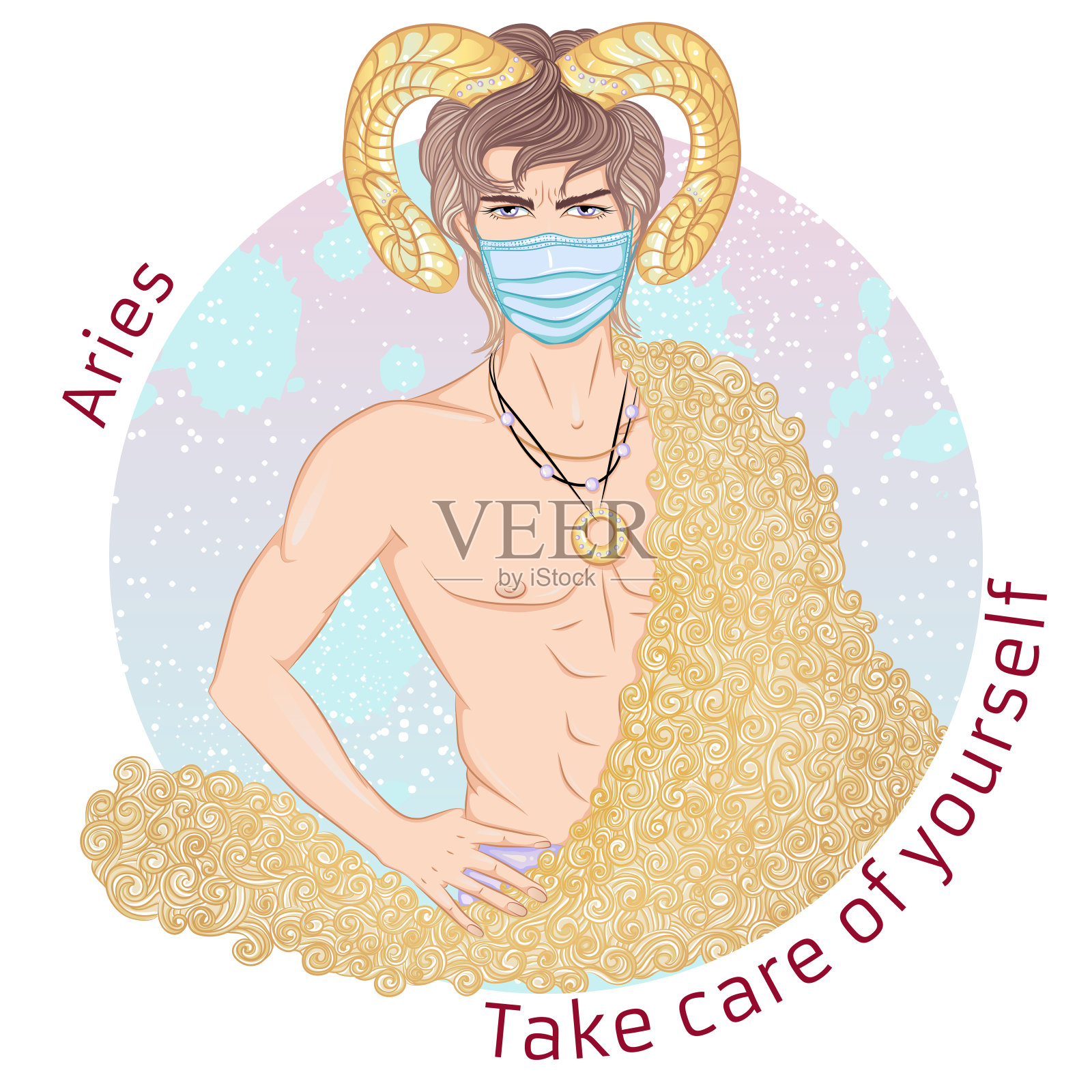 星座的白羊座肖像在面具插画图片素材