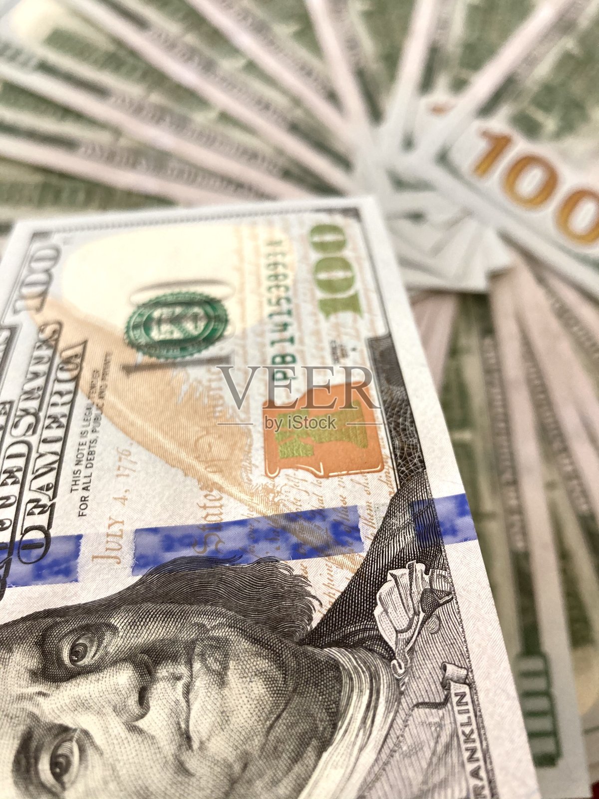 100美元钞票细节拍摄照片摄影图片