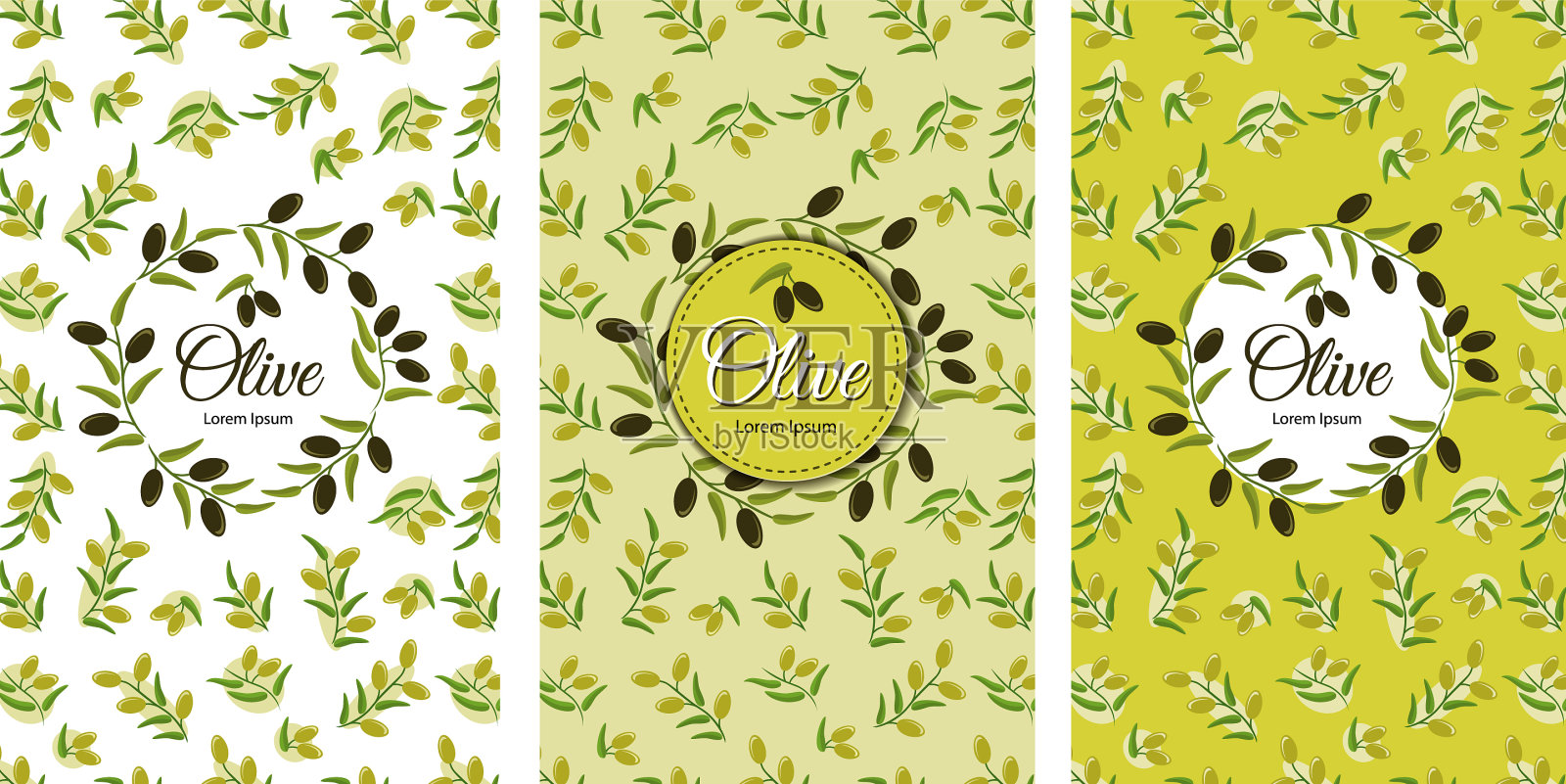 设置橄榄绿无缝图案枝与绿色插画图片素材