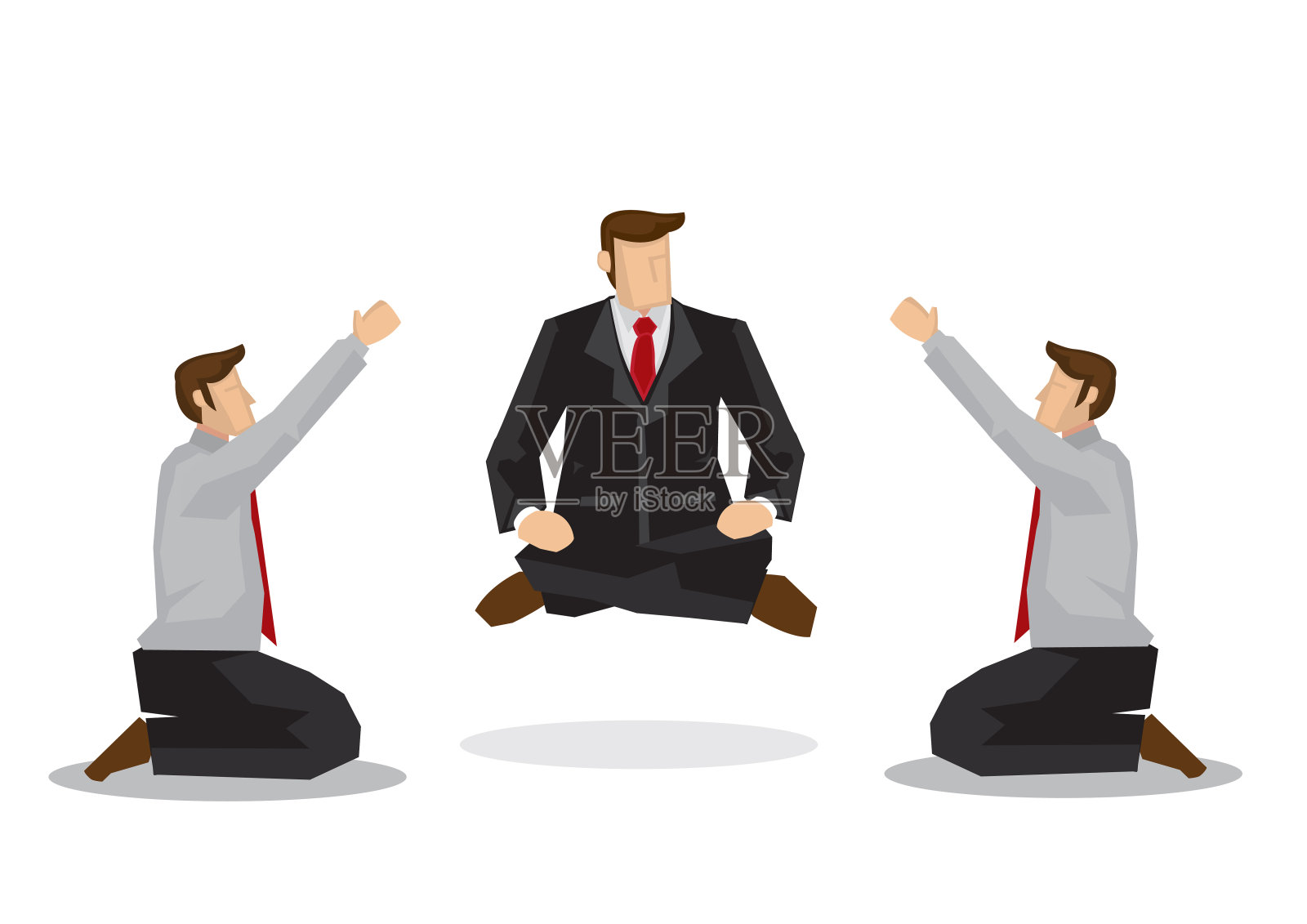 两个商人在崇拜一位商业大师。插画图片素材