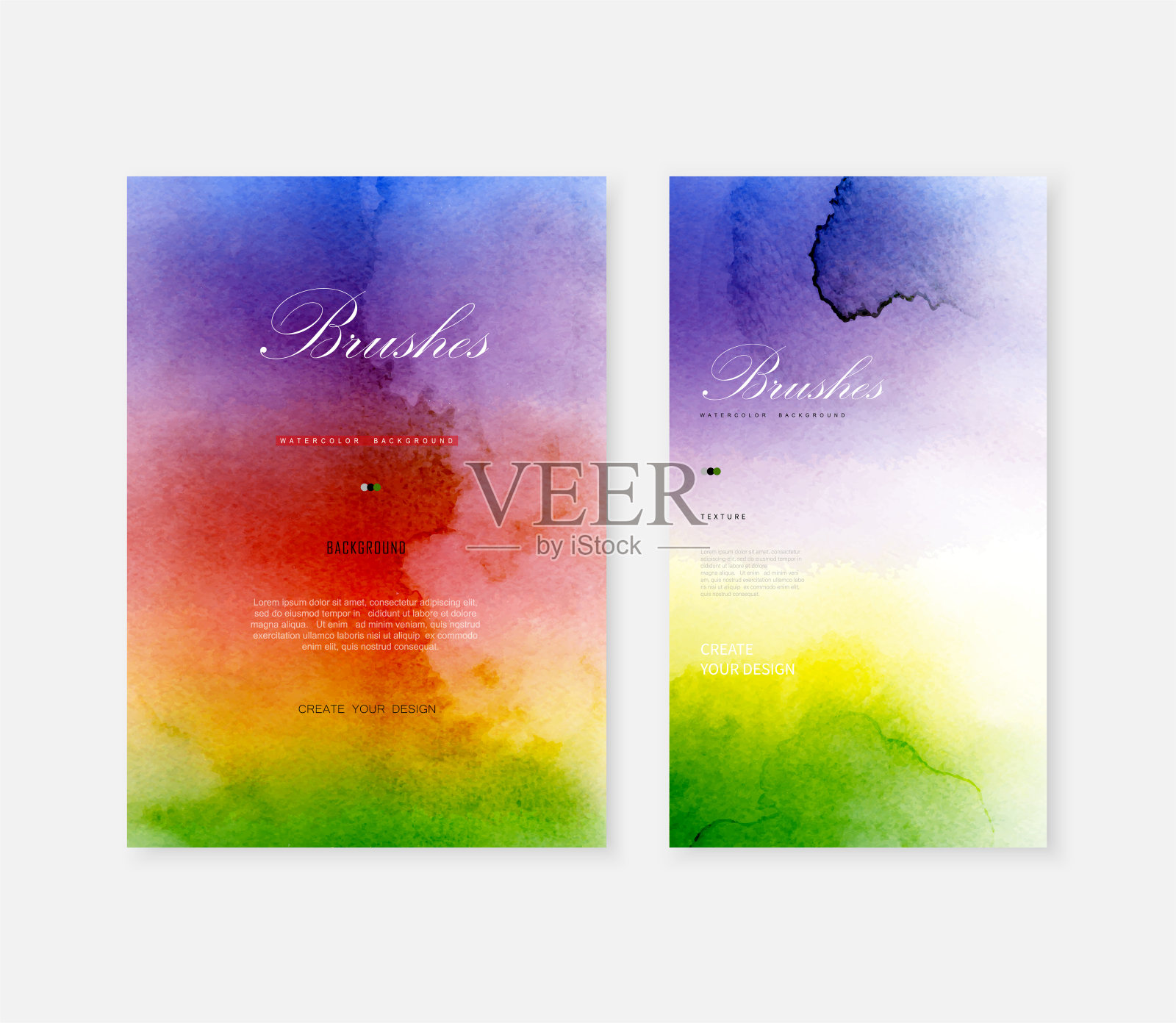 创意模板背景设置与彩虹水彩污渍设计模板素材