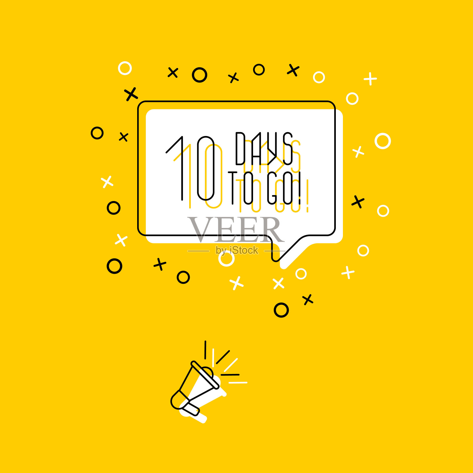 麦克风和短语“10天!”在黄色背景的语音气泡中。平细线矢量插图。现代横幅和海报业务，营销，广告概念模板。每股收益10插画图片素材