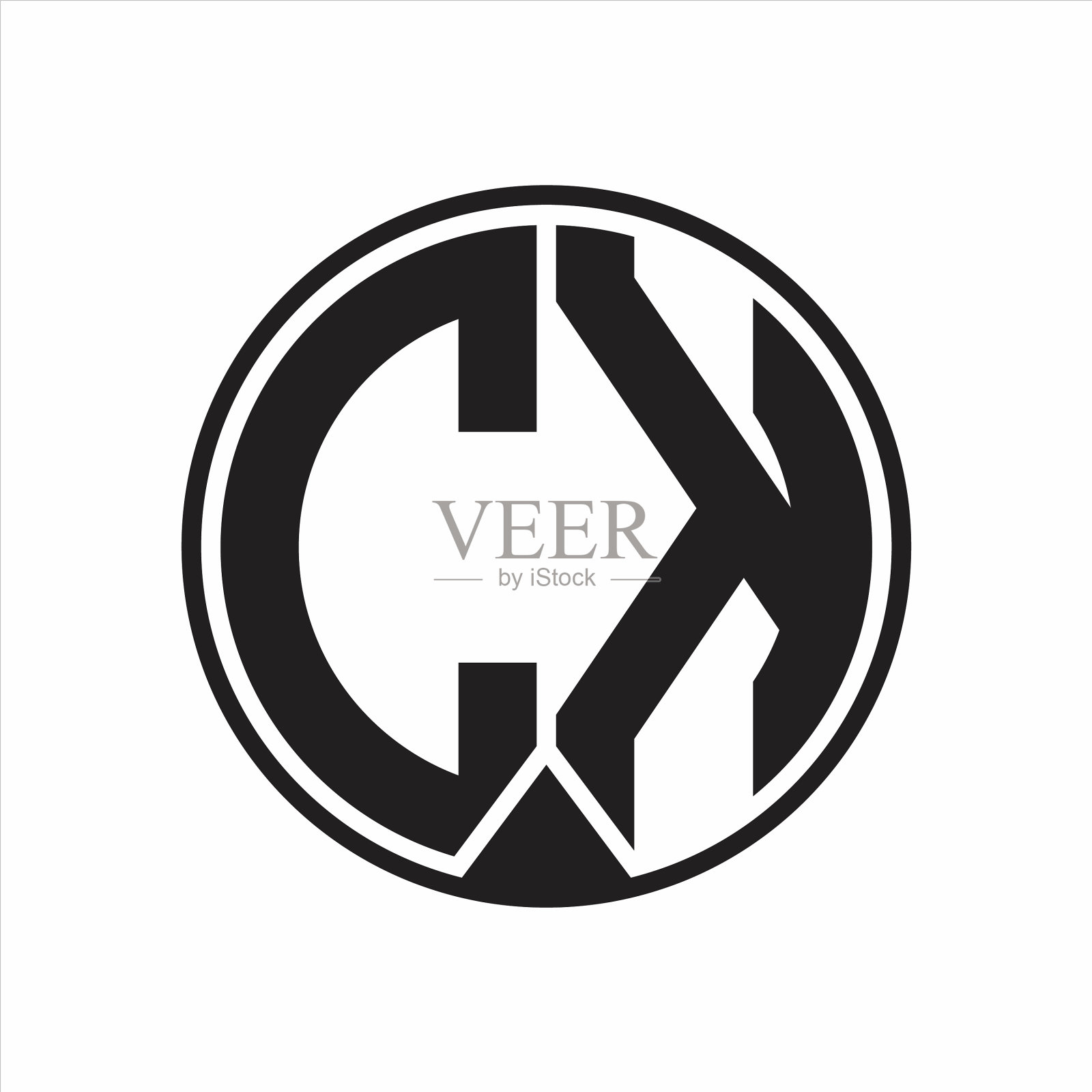 Ck标志，交织字母圆形与块缎带风格插画图片素材