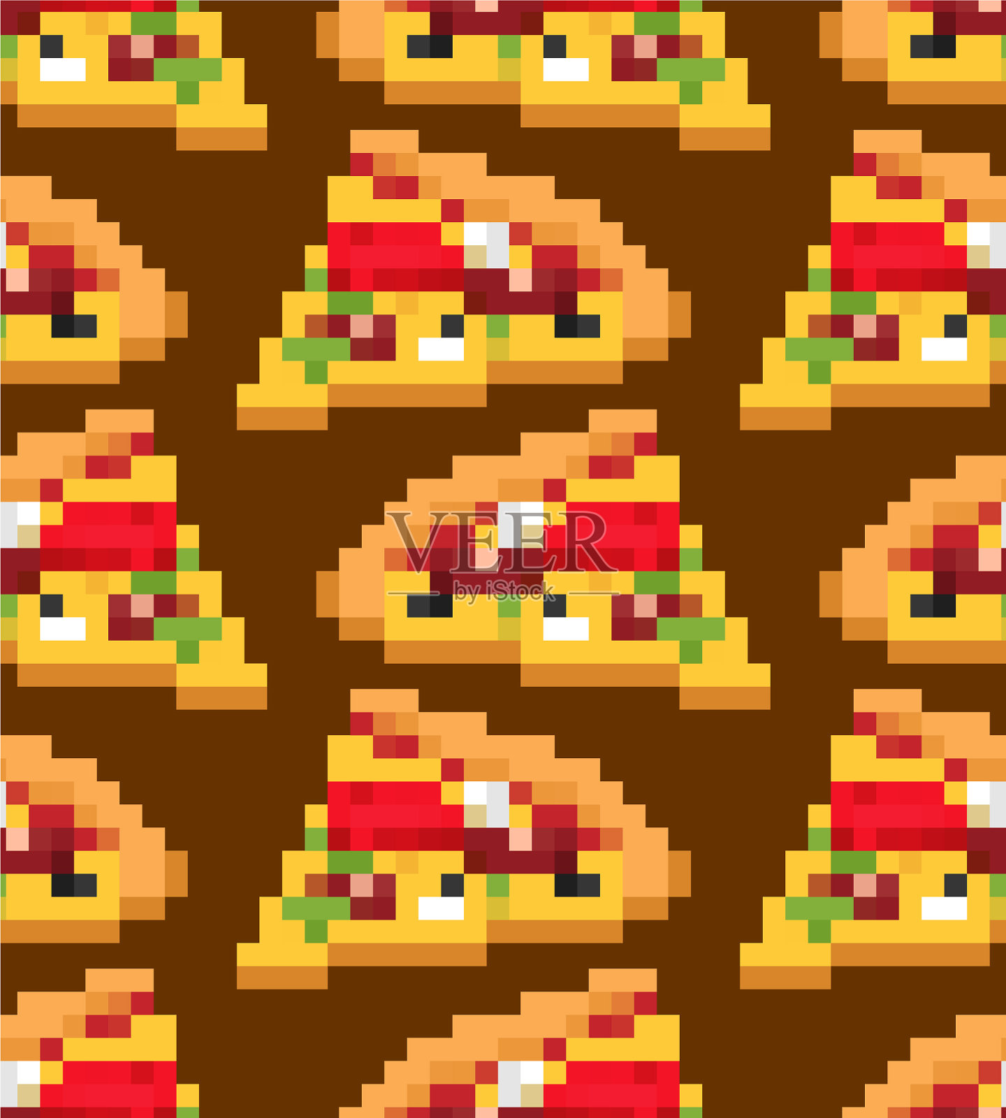 披萨像素艺术图案无缝快餐8bit插画图片素材