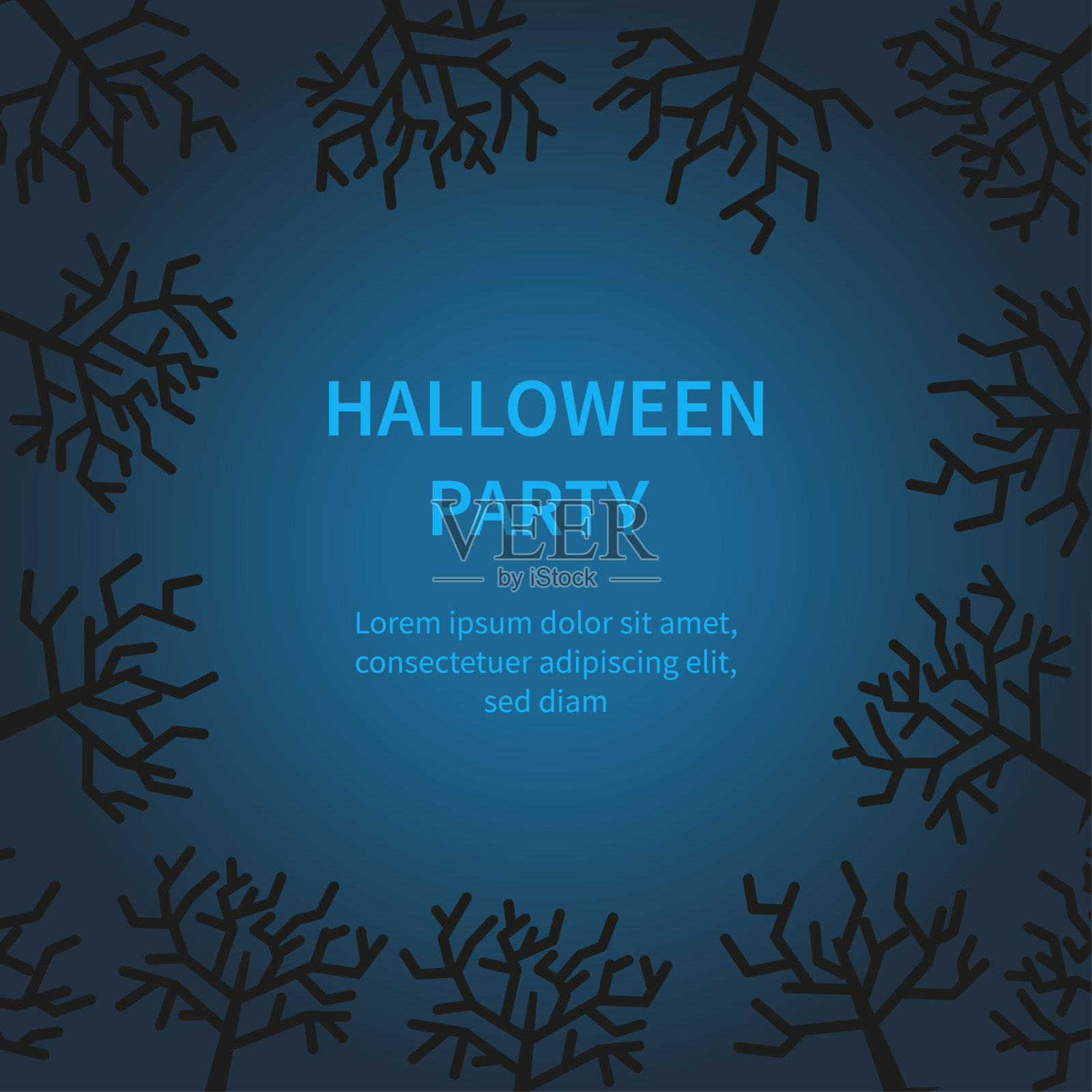 万圣节圈框架与黑色树的轮廓在深蓝色的背景。矢量插图传单，海报，邀请插画图片素材