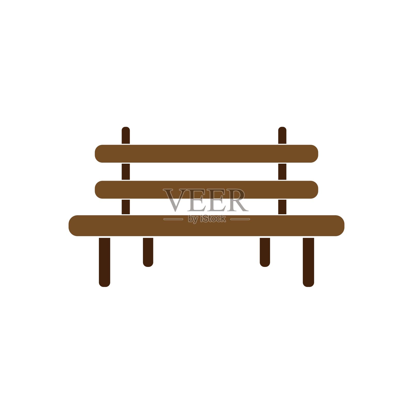 向量平坦的街道或公园棕色长凳图标。插画图片素材