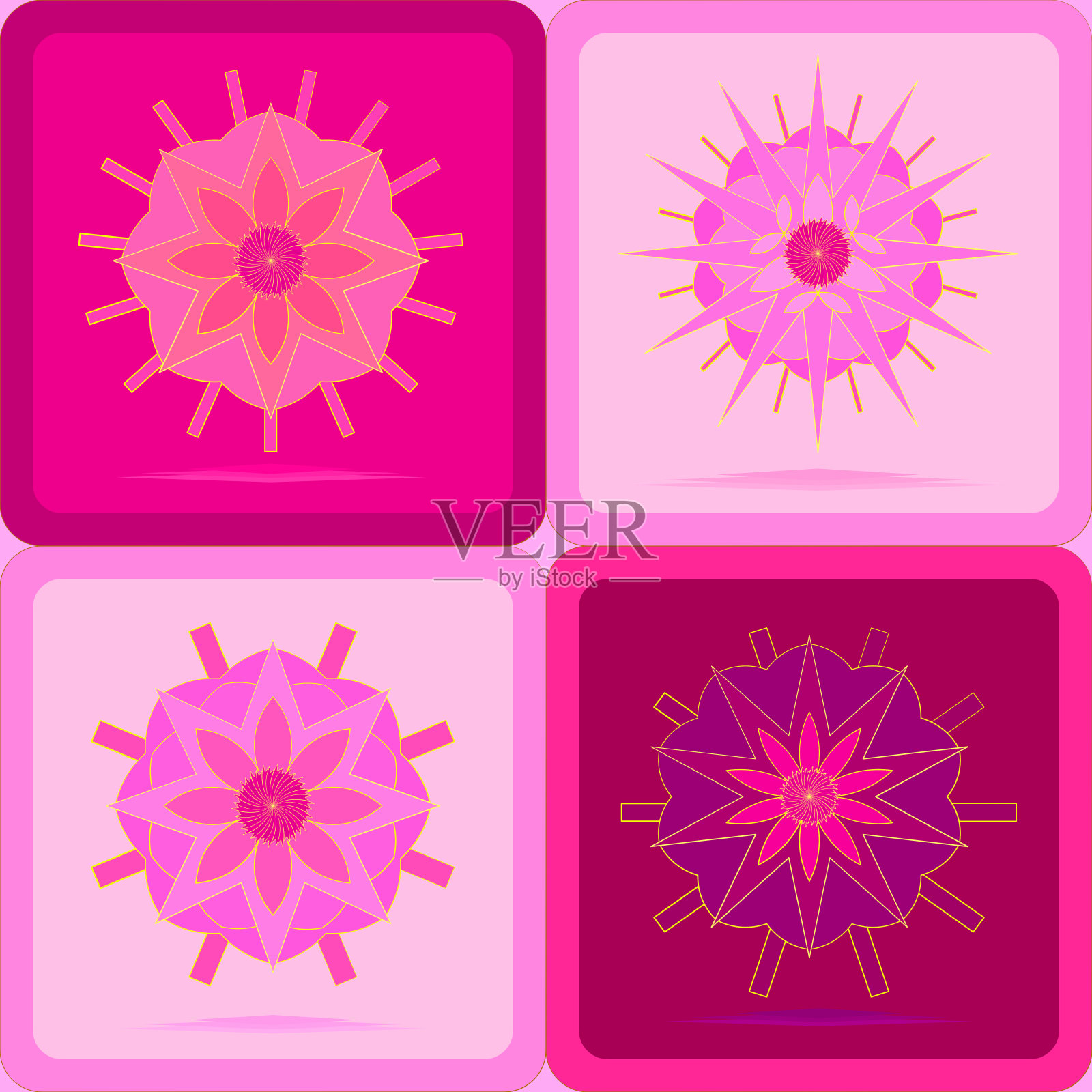 美丽的曼荼罗，旗帜，星星爆发，标志，图标形状，雪花装饰系列与抽象的背景艺术图形设计矢量插图插画图片素材