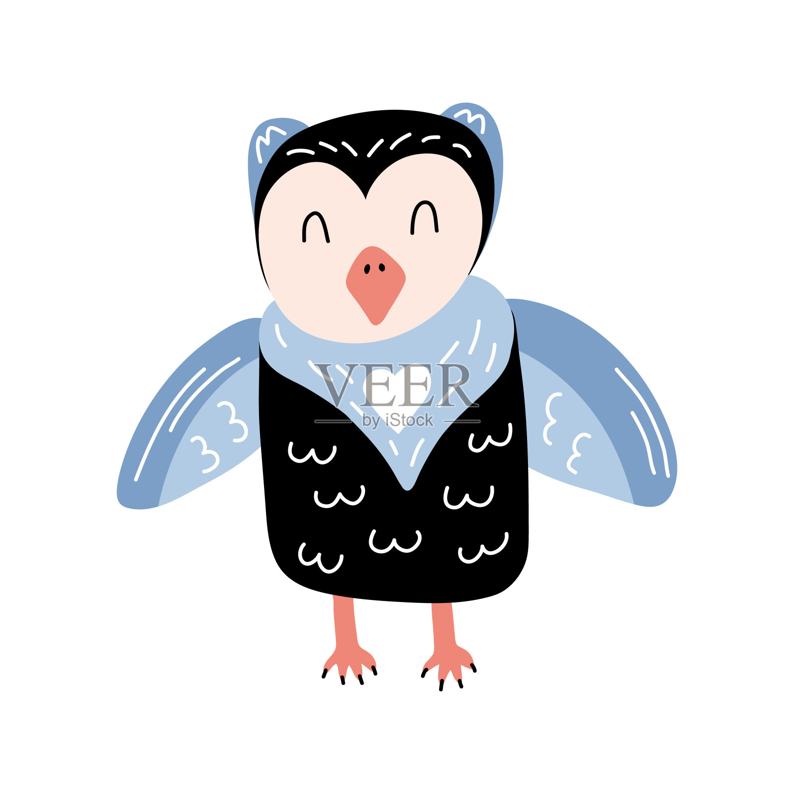 可爱的扁平幼稚斯堪的纳维亚风格的猫头鹰标志设计元素图片