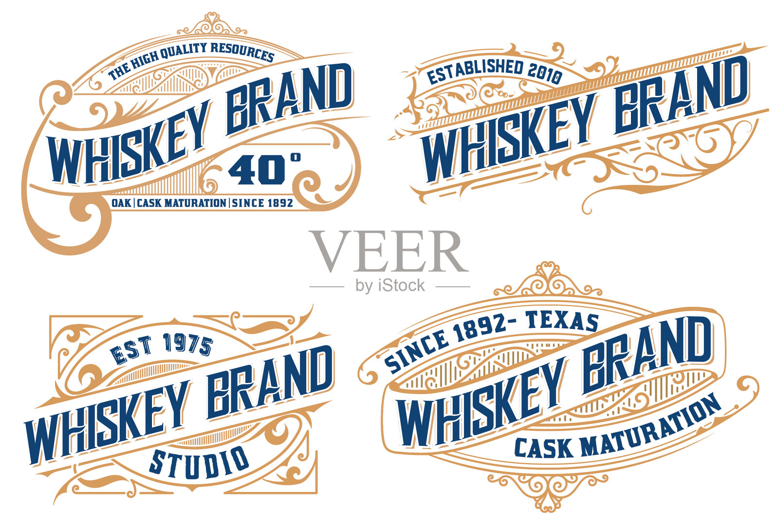 设置4张西方风格的旧卡片插画图片素材