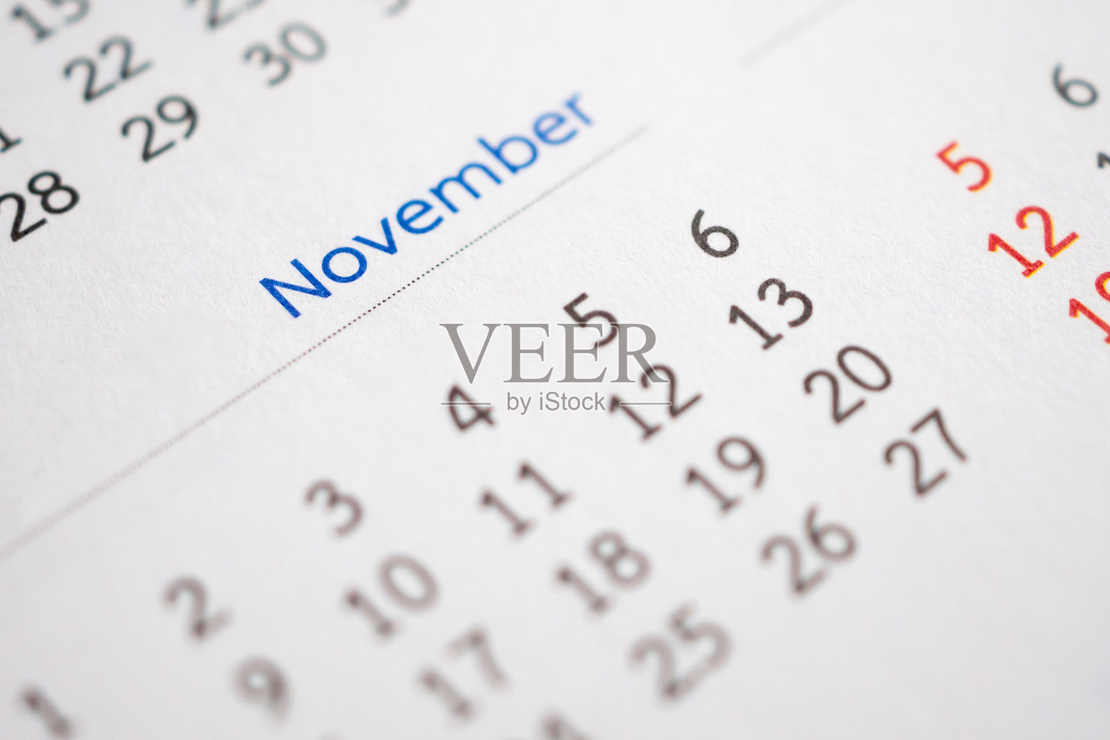 11月日历页上有月份和日期的业务计划预约会议概念照片摄影图片