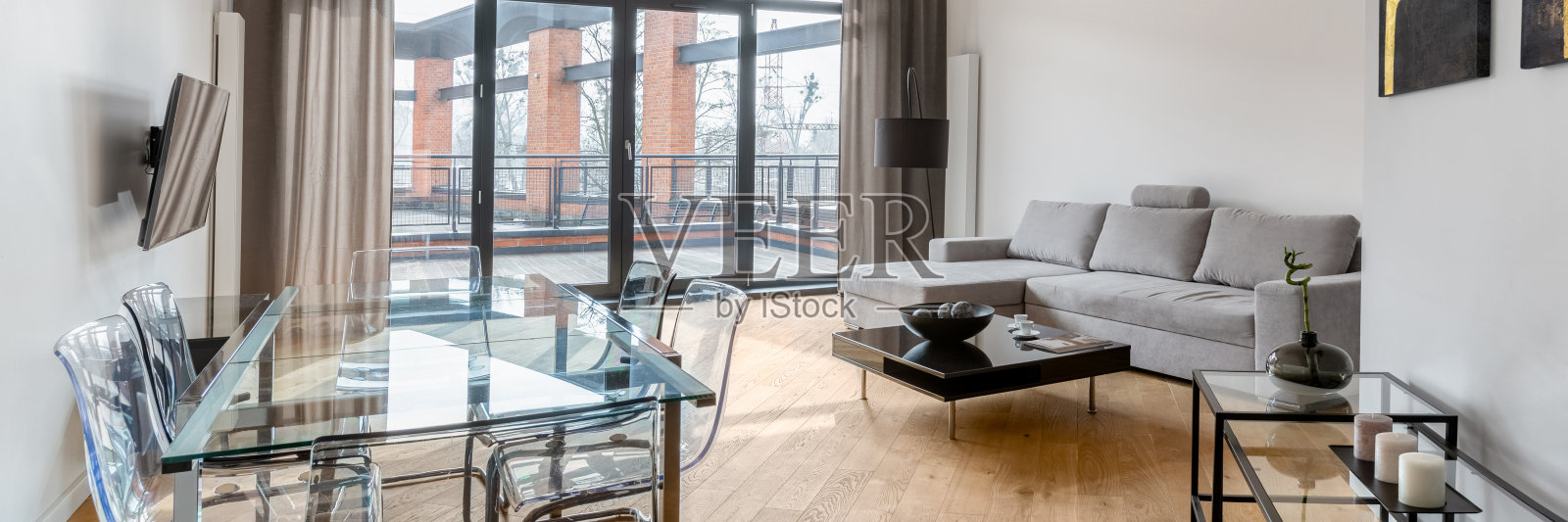 客厅透明家具，全景照片摄影图片