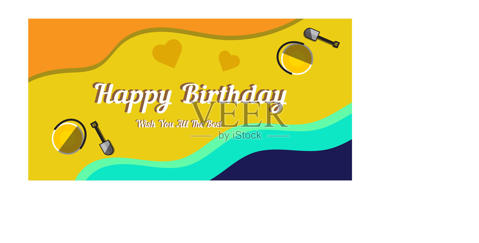 带海滩背景的生日短信插画图片素材