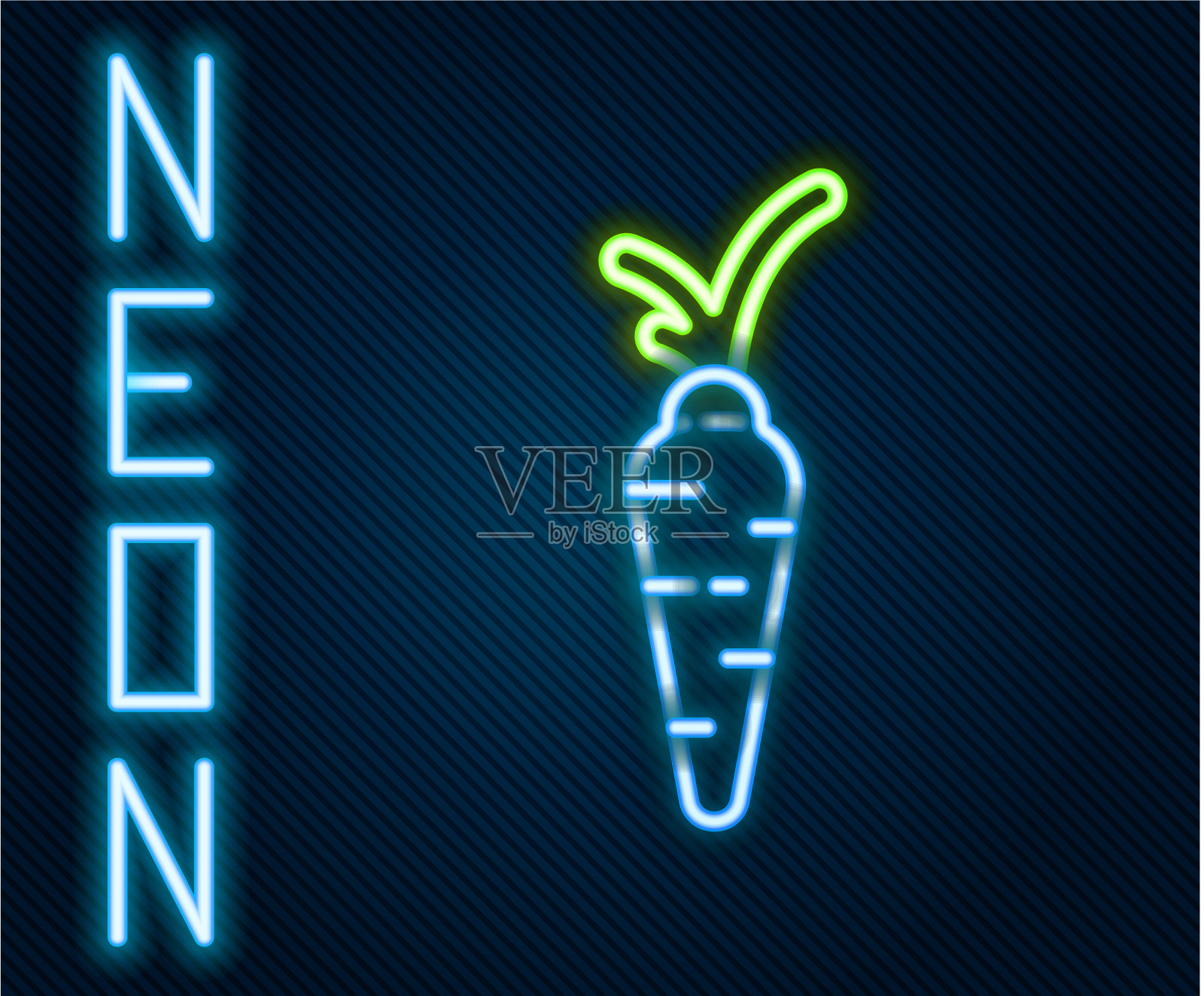发光的霓虹灯线胡萝卜图标孤立在黑色插画图片素材