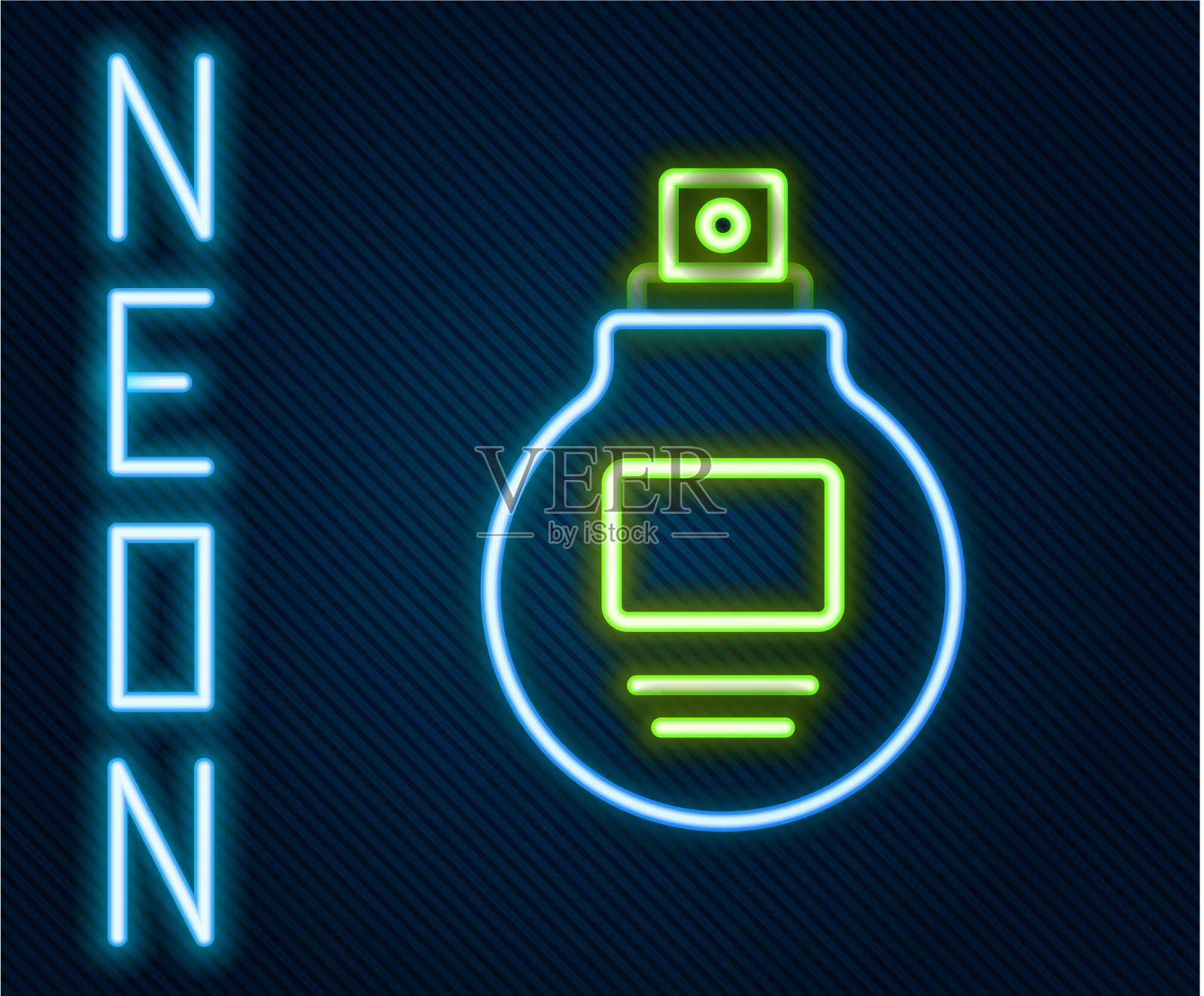 发光的霓虹线香水图标孤立在黑色插画图片素材