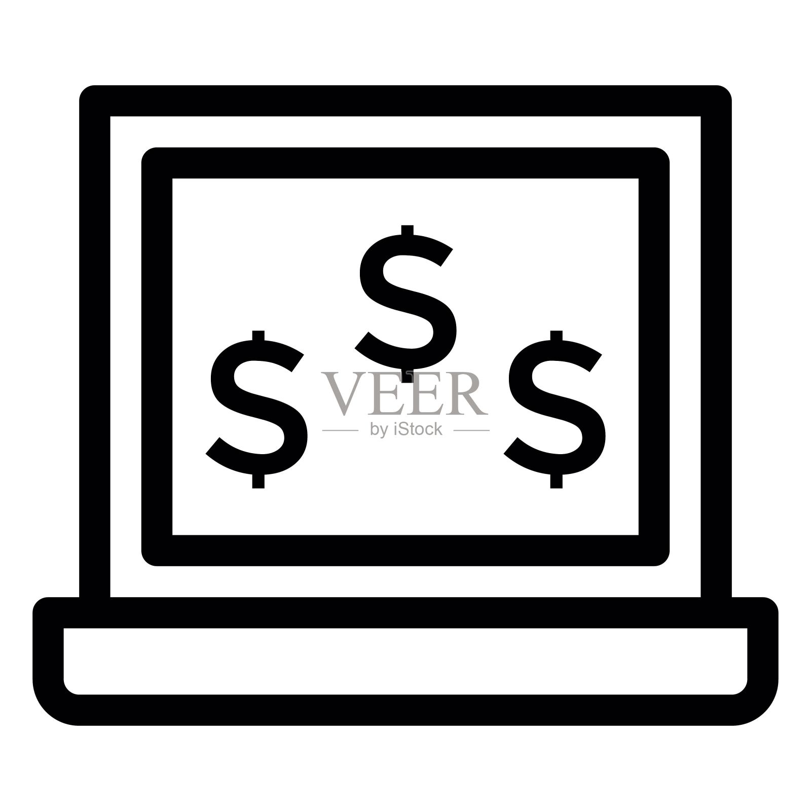 高品质的美元符号笔记本电脑屏幕。网上银行，网上支付的例证。经济、金融的概念。插画图片素材