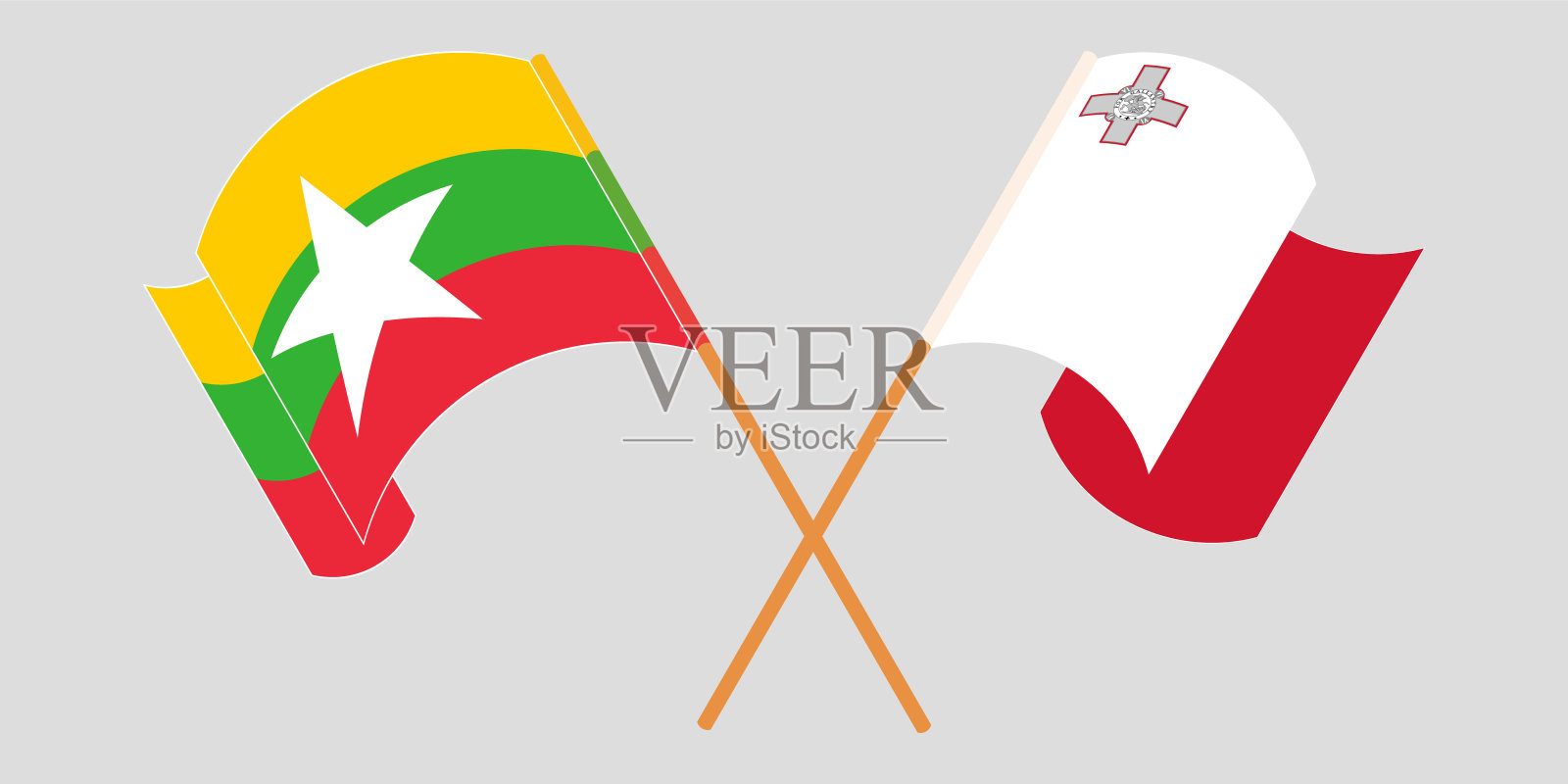 缅甸和马耳他国旗交叉挥舞设计元素图片