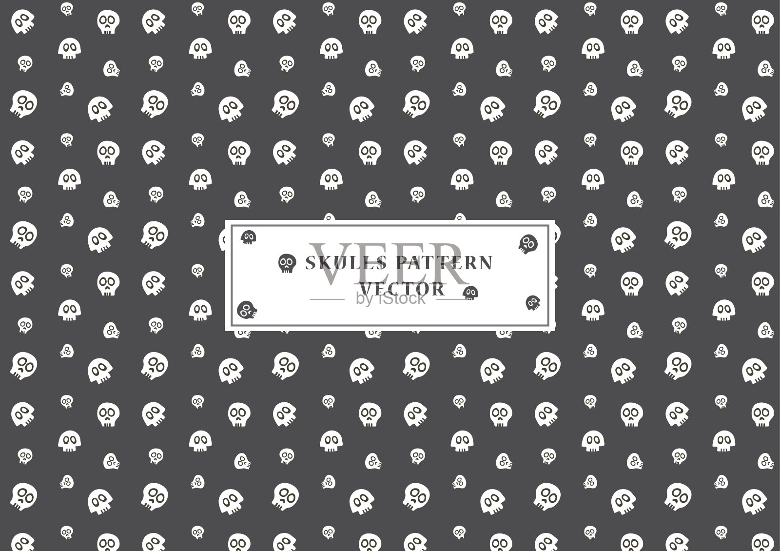 可爱的卡通骷髅脸矢量，万圣节图案孤立在白色的背景插画图片素材