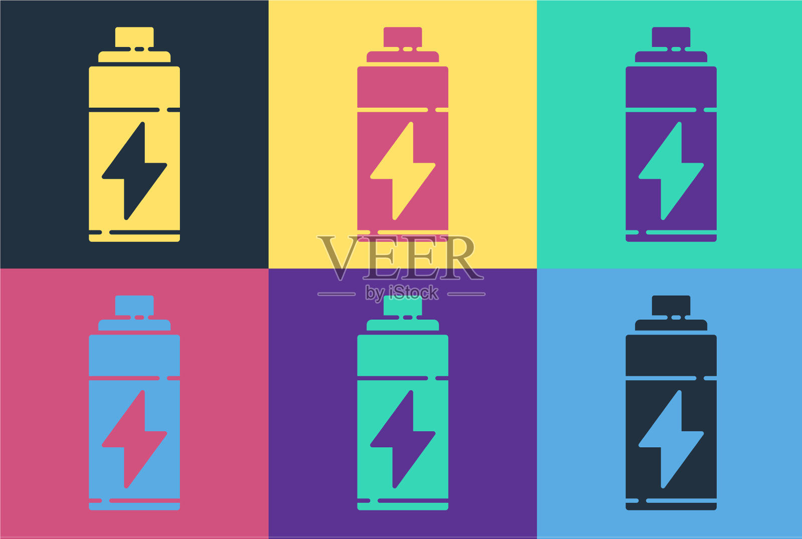 波普艺术电池图标孤立的颜色背景插画图片素材