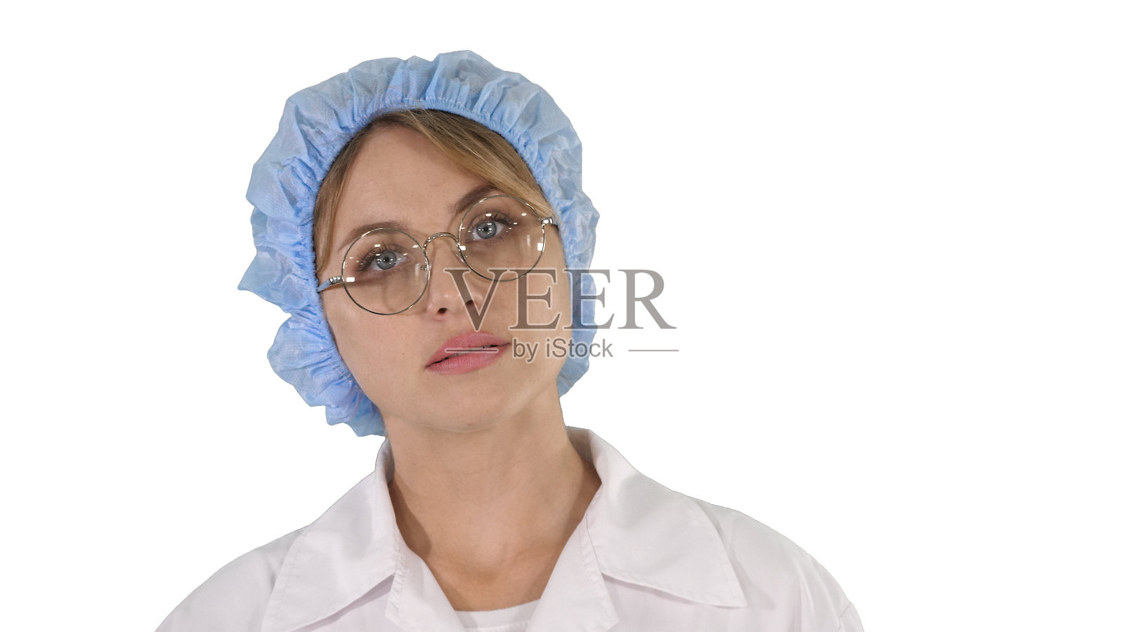 在白人背景下的女医生照片摄影图片