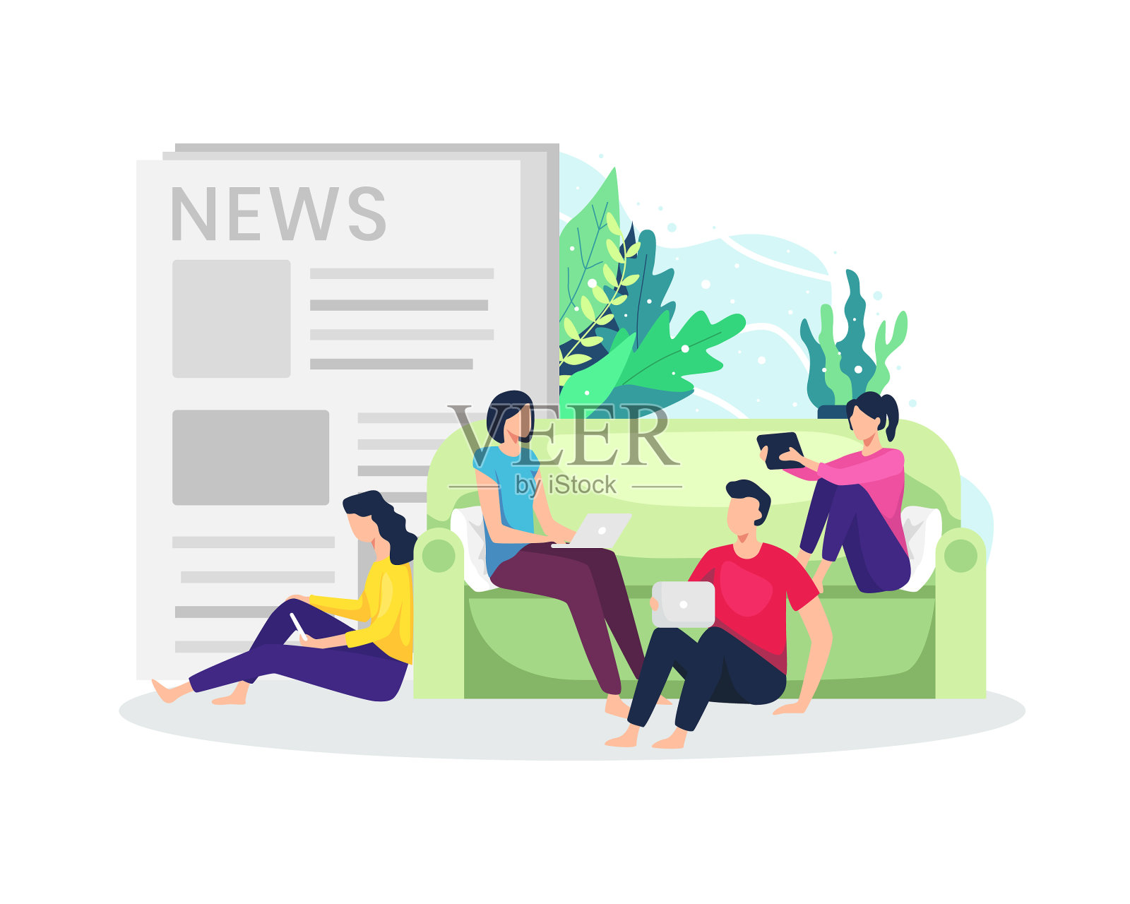 人们通过电子设备阅读新闻设计元素图片