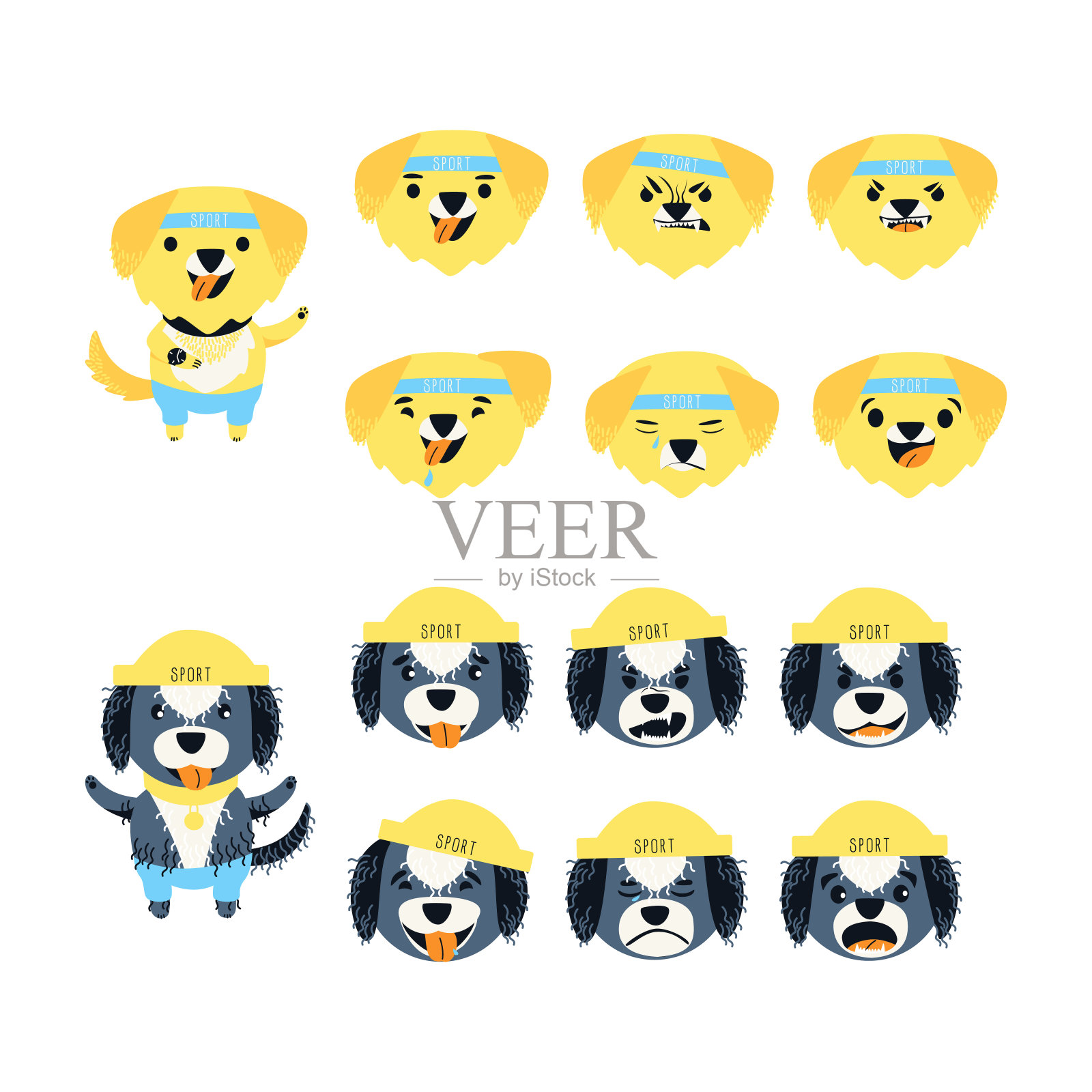 可爱的拉布拉多寻回犬和葡萄牙水犬的情感集设计元素图片