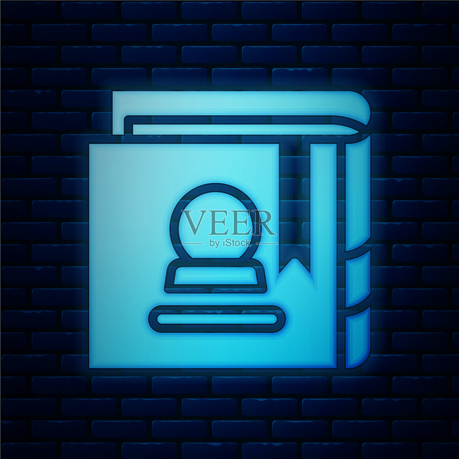 发光的霓虹灯古老的魔法书与炼金术图标素材