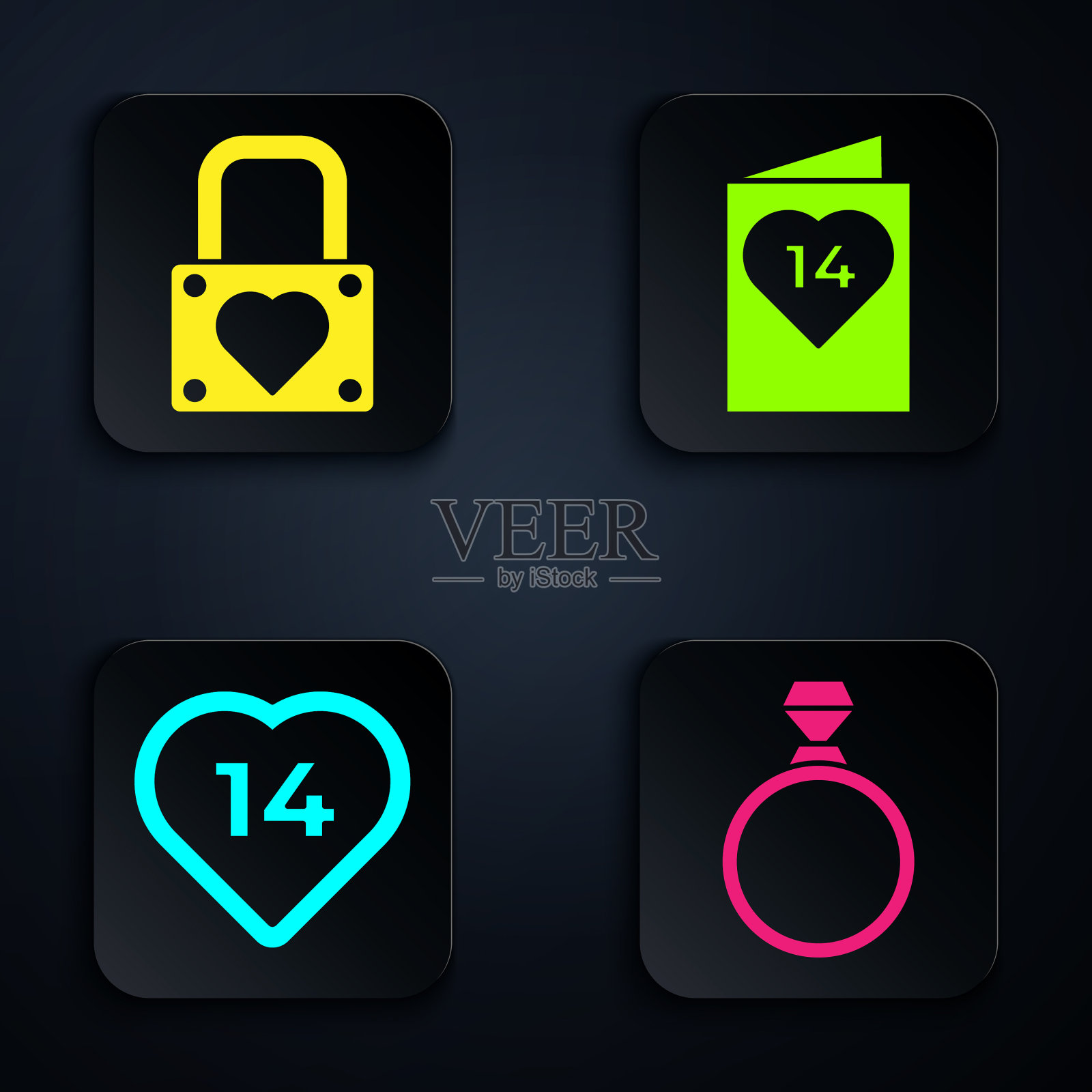 镶嵌钻石订婚戒指锁和心形图标素材