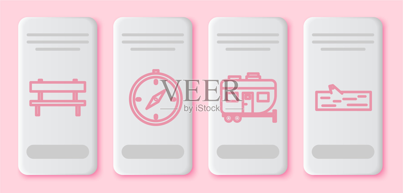 设置线长凳罗盘房车露营拖车和图标素材