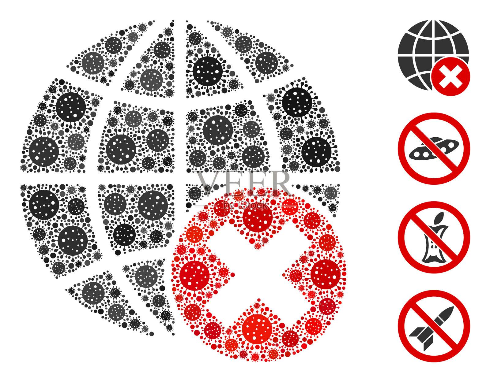 停止全球化拼贴冠状病毒元素插画图片素材